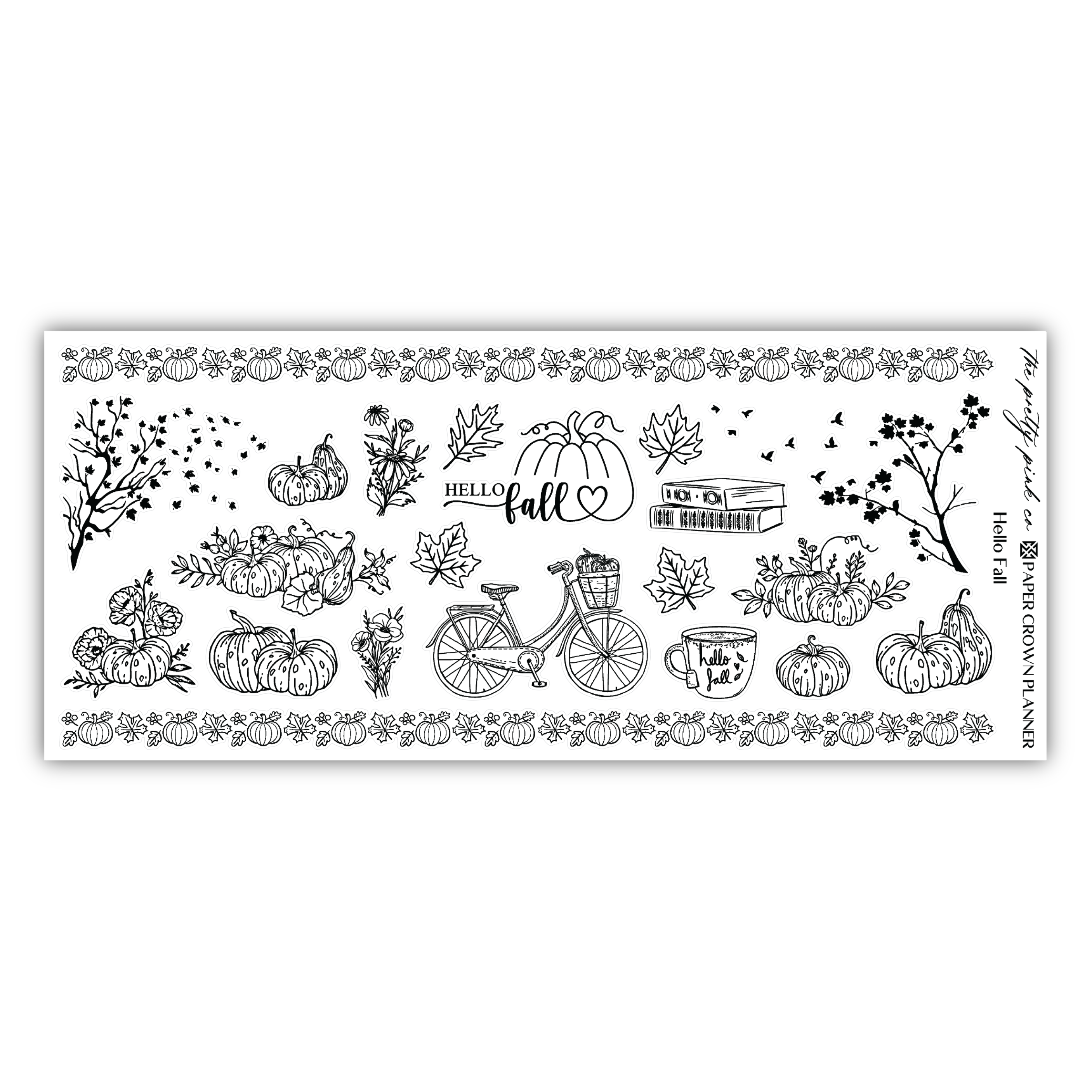 a black and white drawing of a fall scene