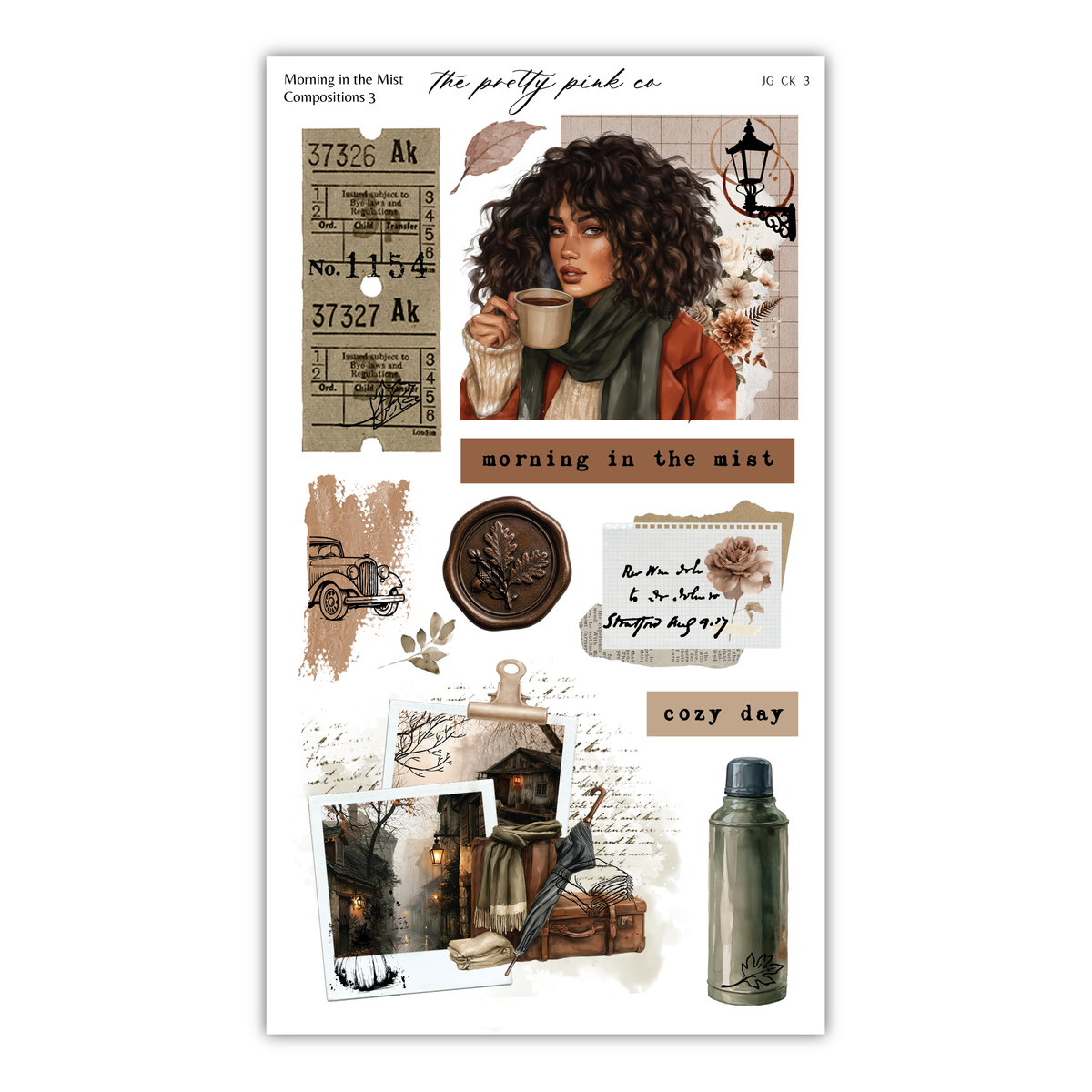 The image is a collage of various elements, including a woman with curly hair, a cup, a car, a tree, and a bottle, all arranged in a visually appealing manner.