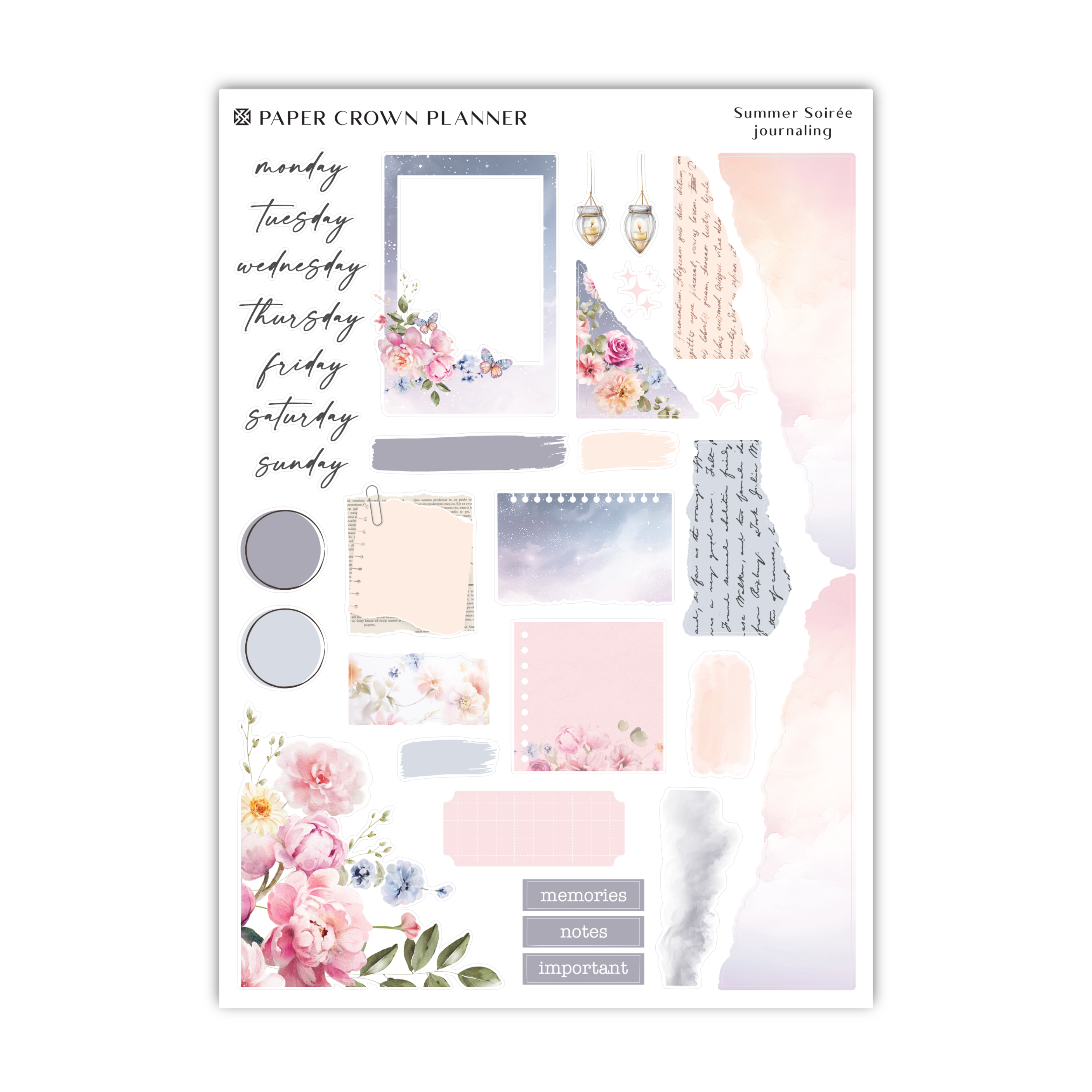the paper crown planner sticker is shown with pink flowers
