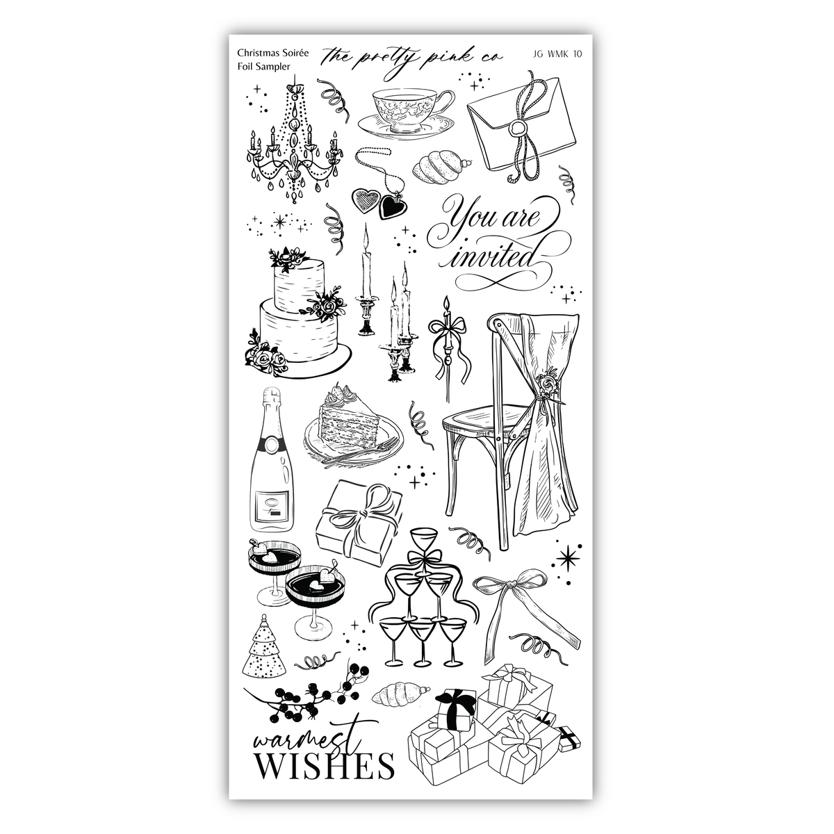 various Christmas-themed illustrations and objects, including a cake, candles, presents, and other festive elements. The text "Christmas Solera" and "You are invited" is visible, along with the phrase "wonders wishes" at the bottom of the image.