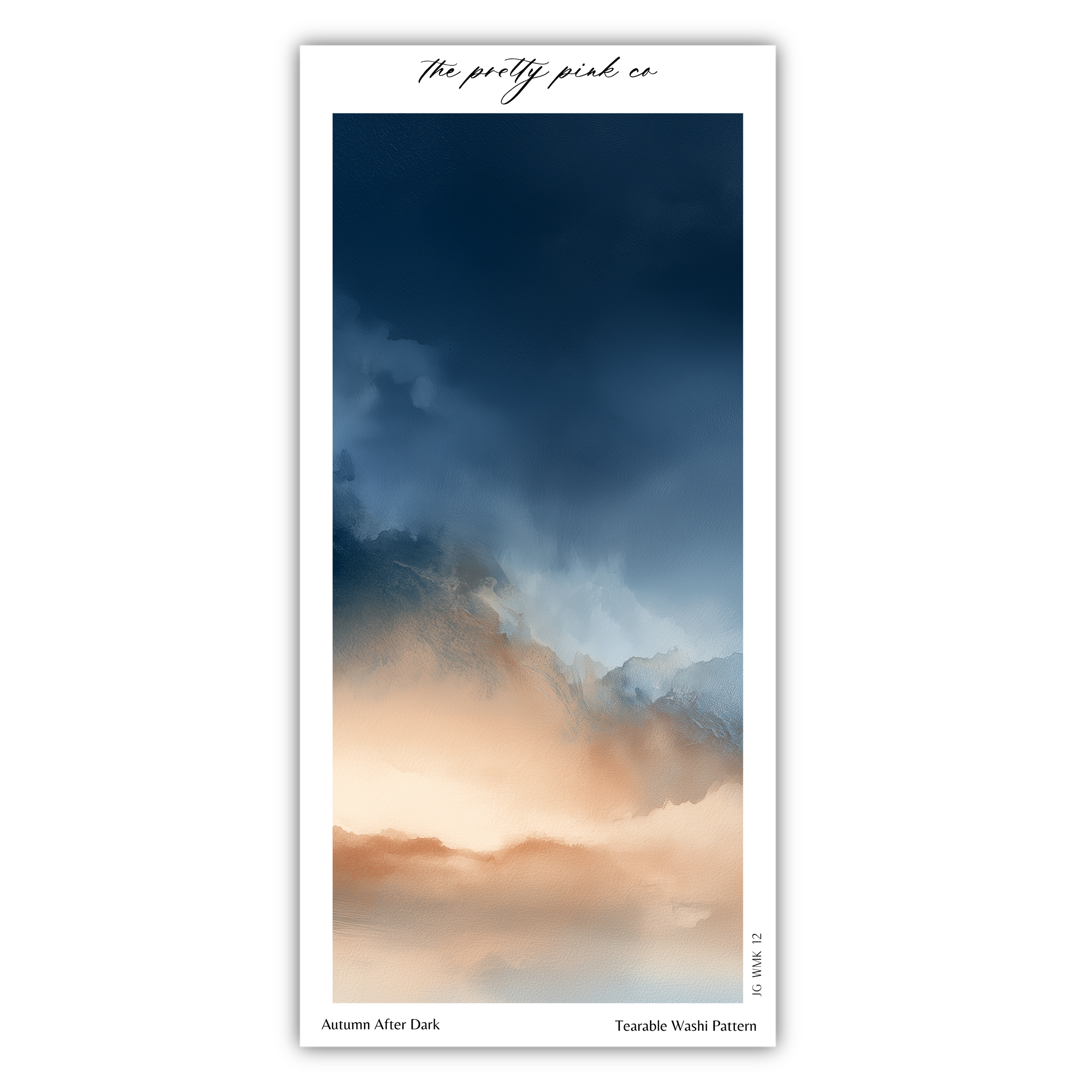 The image is a watercolor painting depicting a cloudy sky with a gradient of colors, including shades of blue, orange, and white.