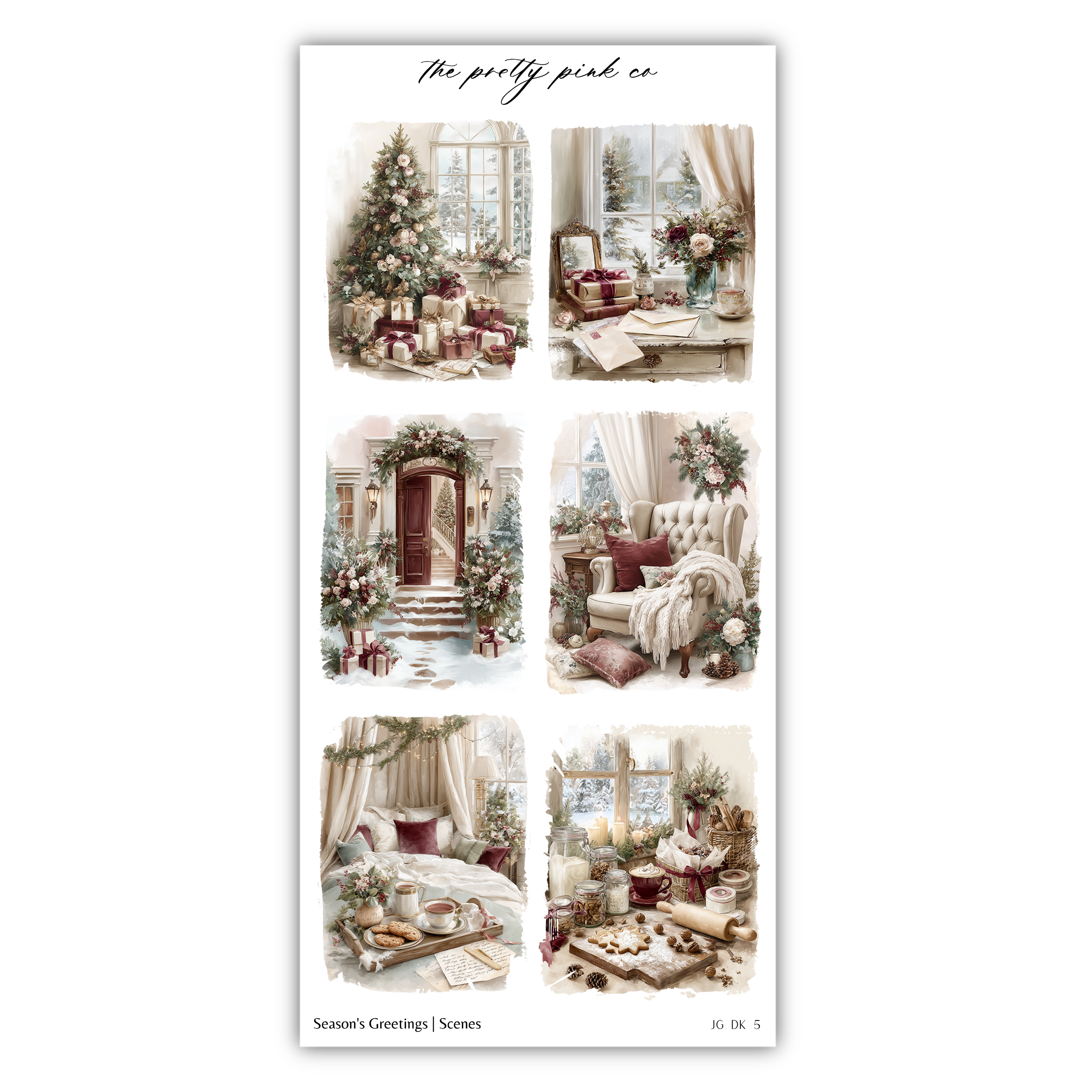 The image is a collage of six pictures depicting various scenes related to Christmas and holiday decorating.