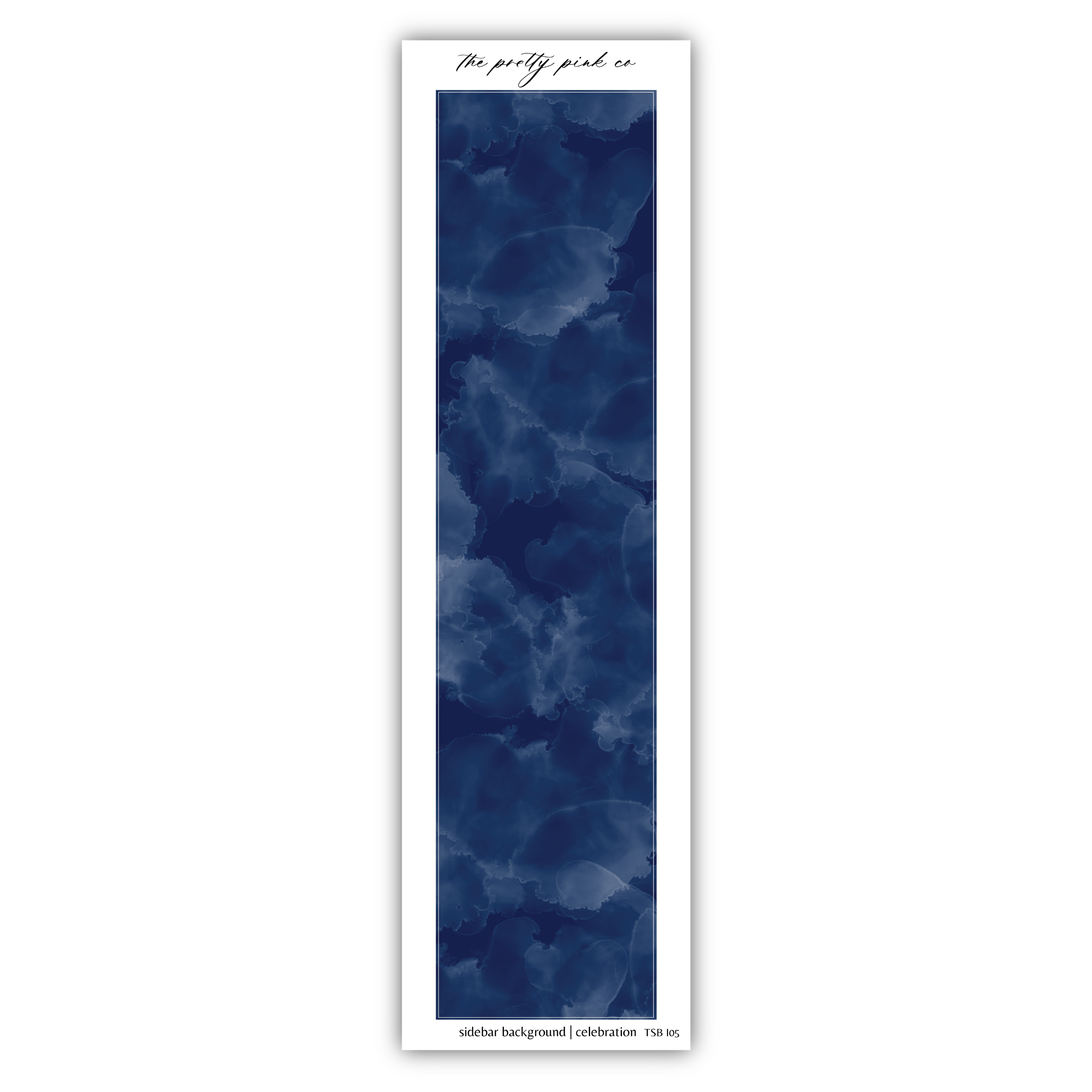 a bookmark with a blue and white background