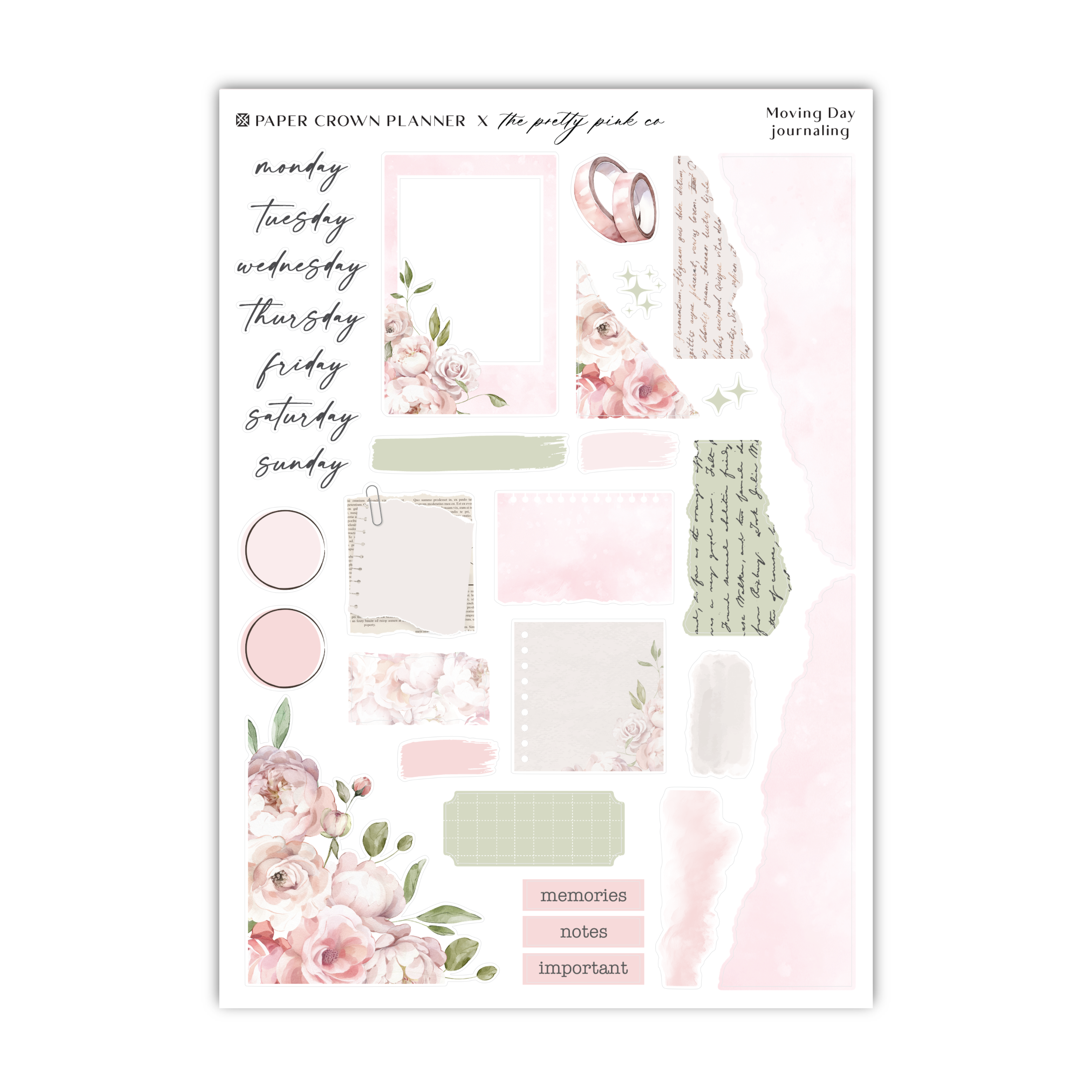 a sticker sheet with pink flowers on it
