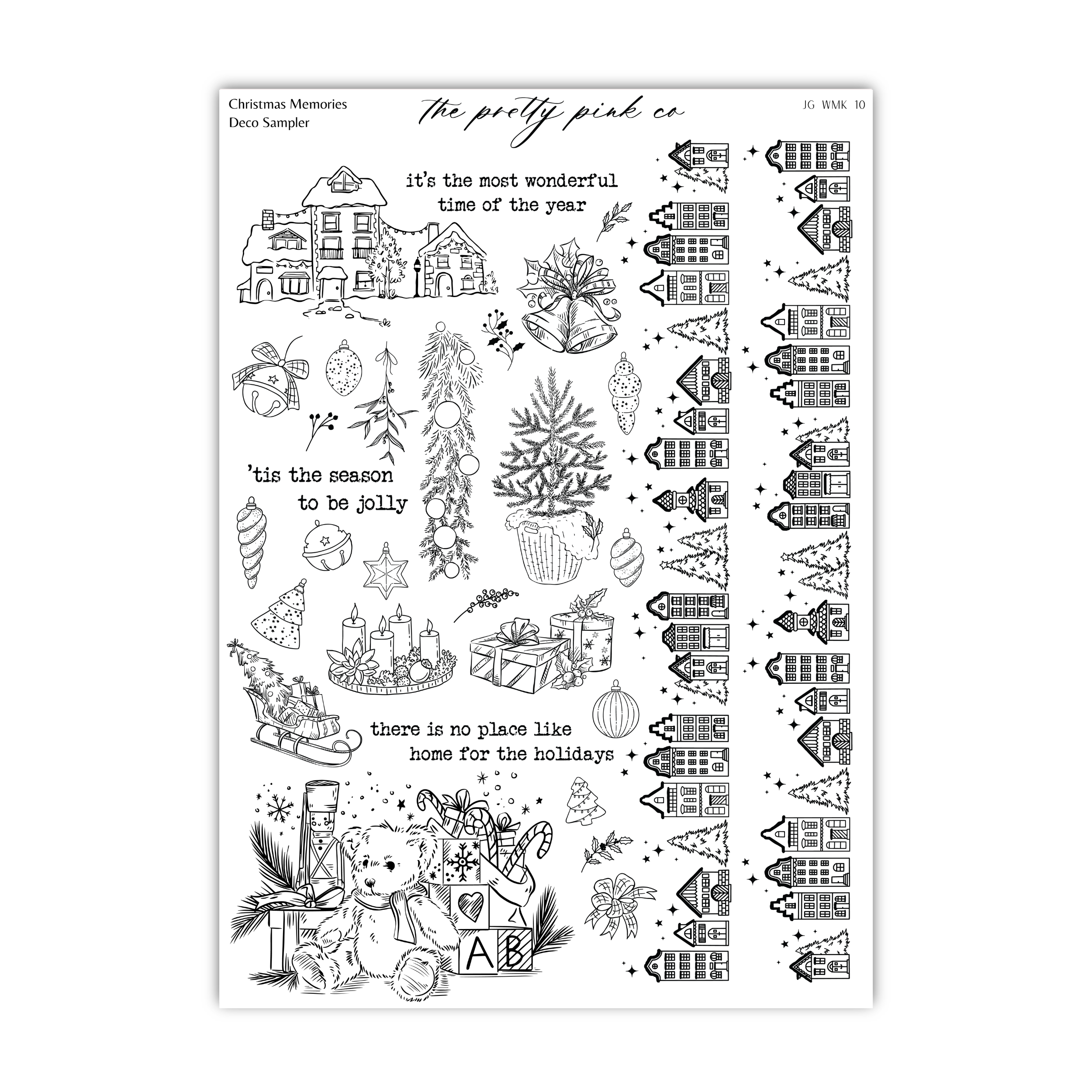 a sheet of clear stamps with christmas decorations