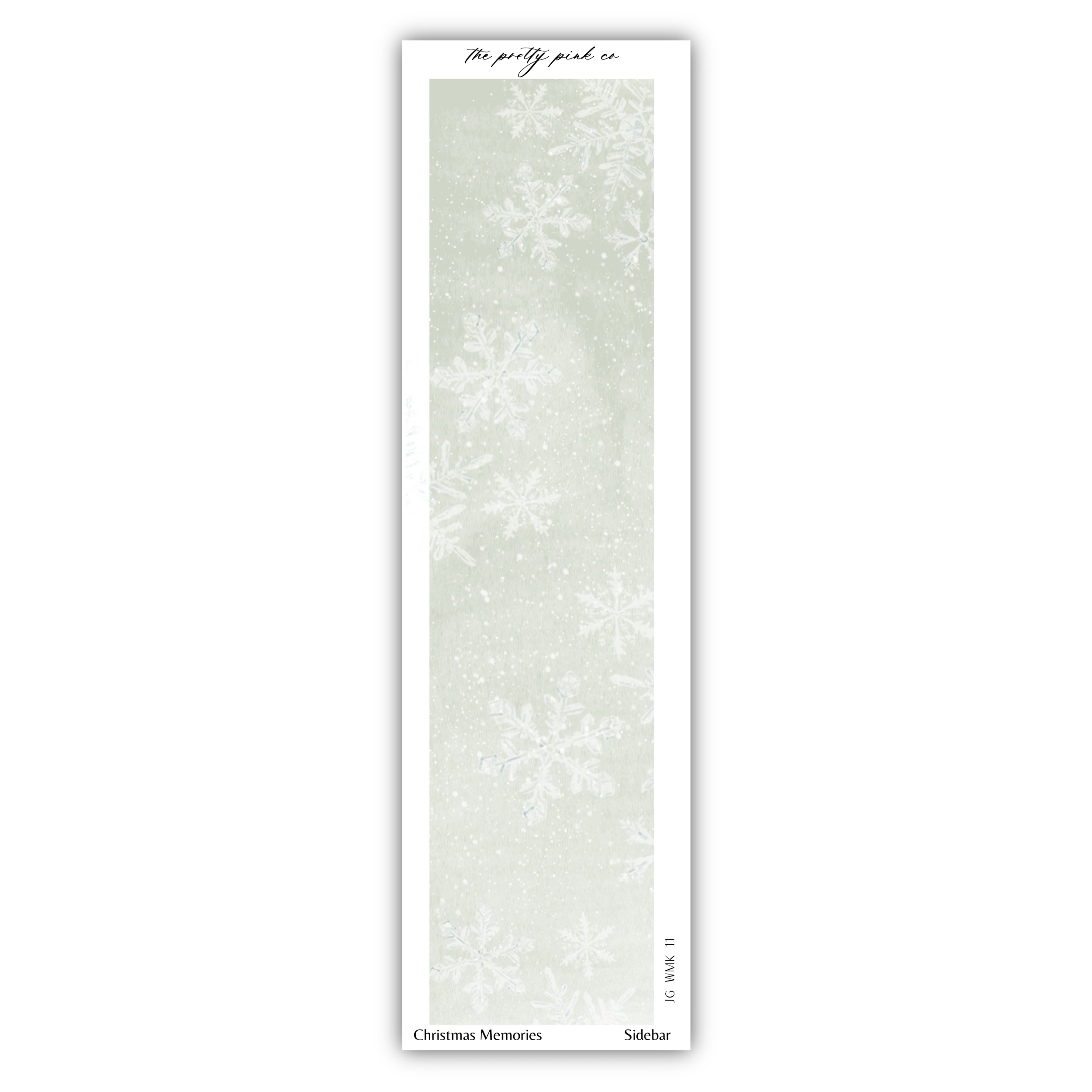 a white bookmark with snowflakes on it