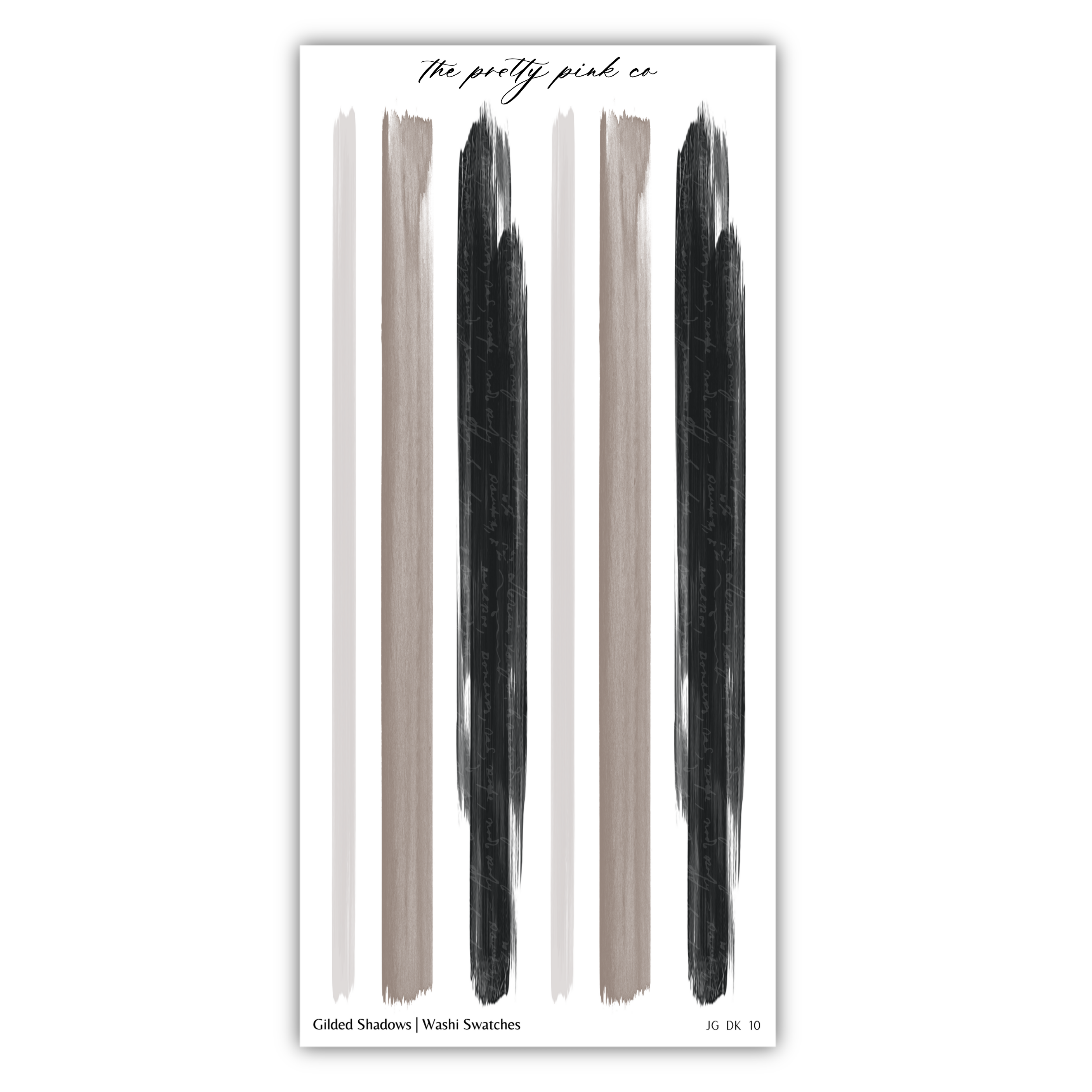The image is a collection of abstract brushstrokes in various shades of brown and black, arranged in a vertical line.