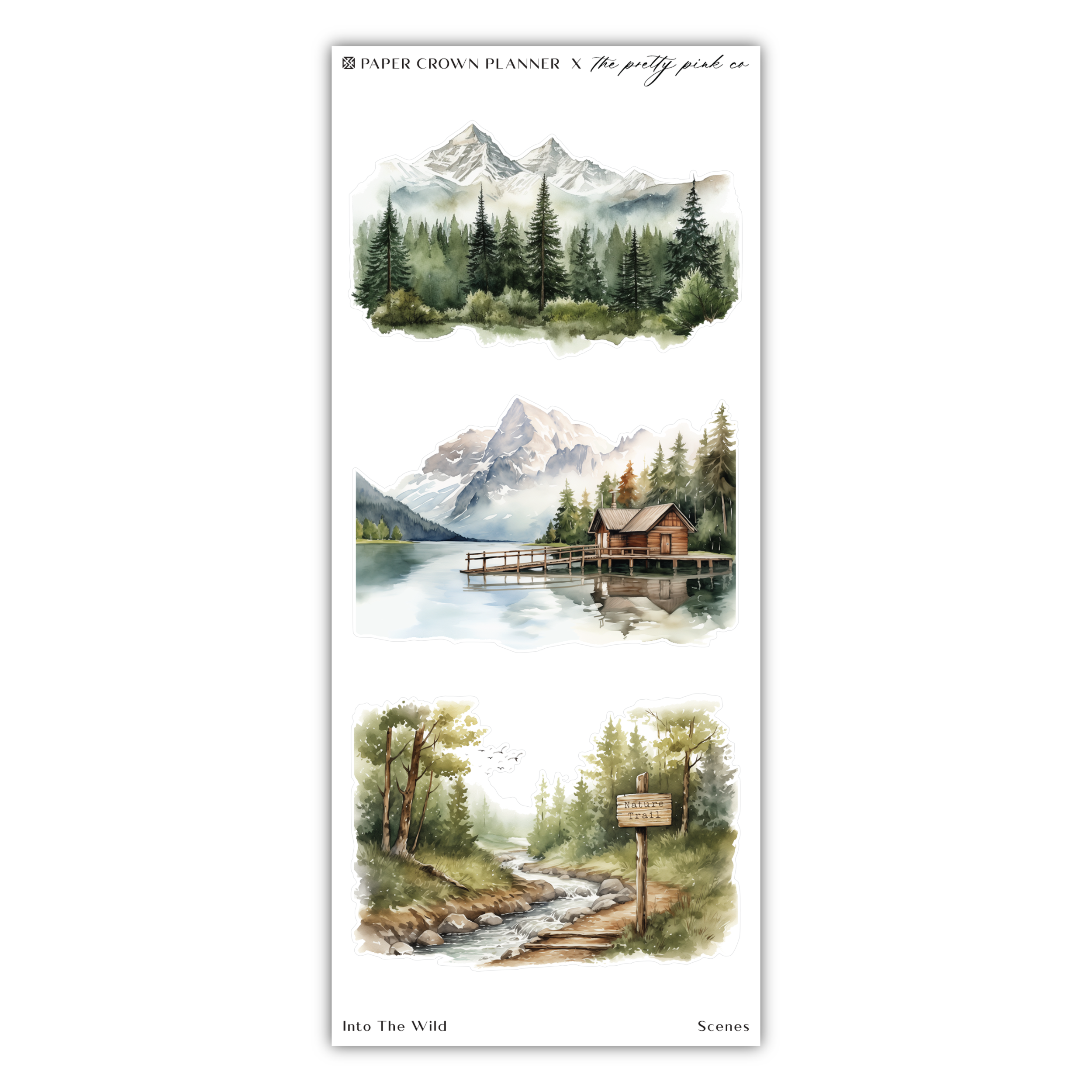 two watercolor paintings of mountains and a lake