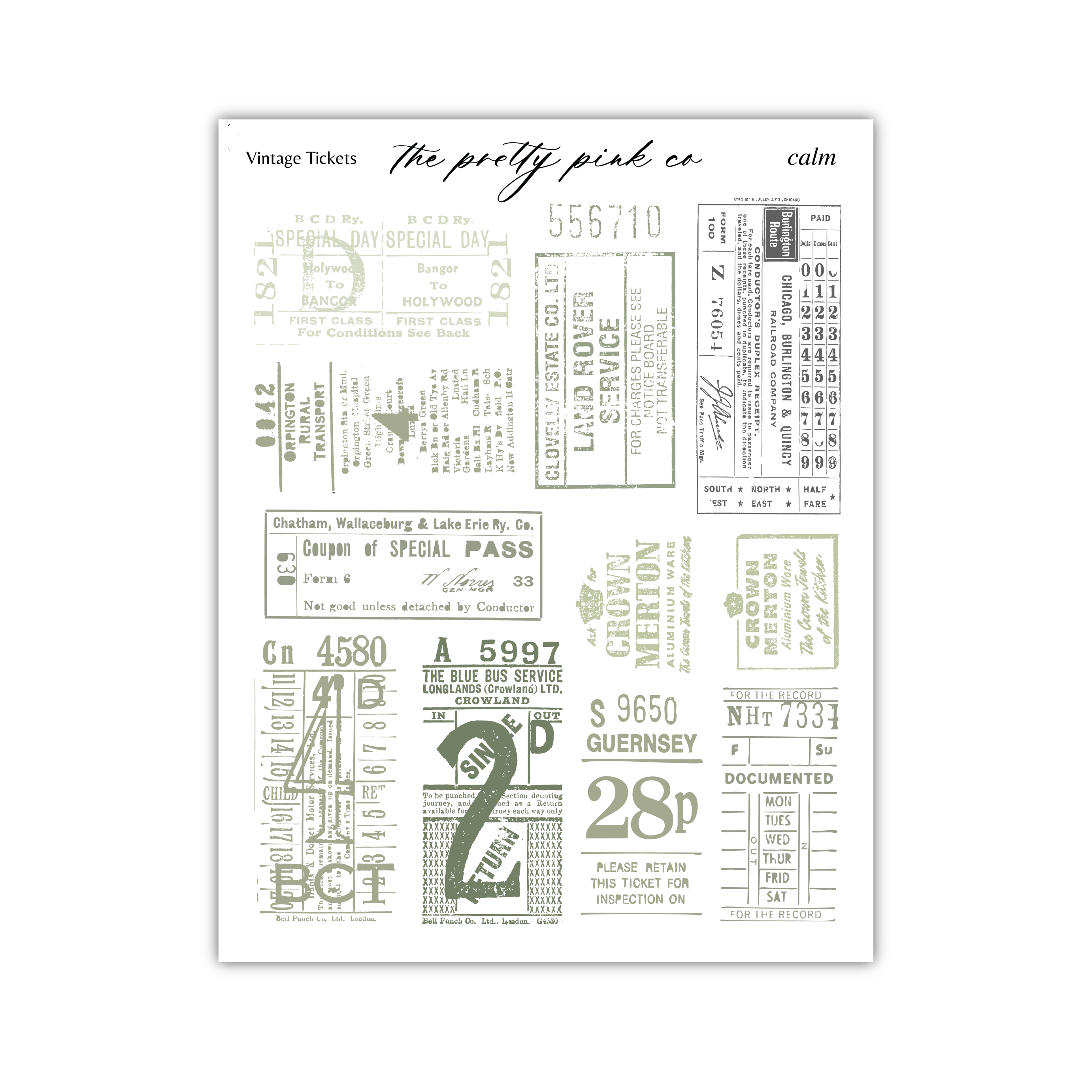 a collection of vintage ticket-like designs and text, including various ticket stubs, passbooks, and other ticket-related items. The text and designs are in a vintage style, with a focus on the use of different fonts, sizes, and colors to create a visually interesting and nostalgic collage.