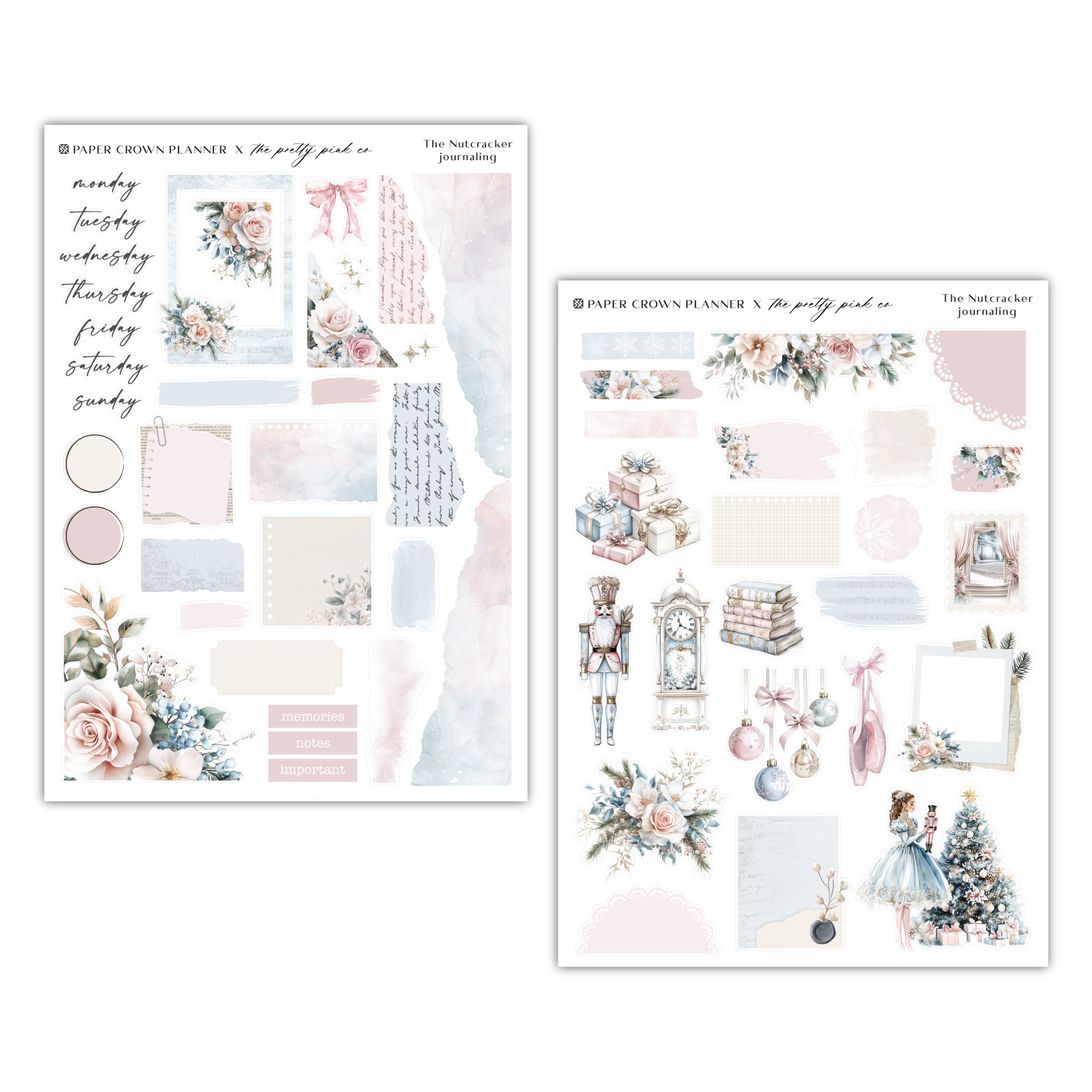 two sheets of paper with flowers and other items