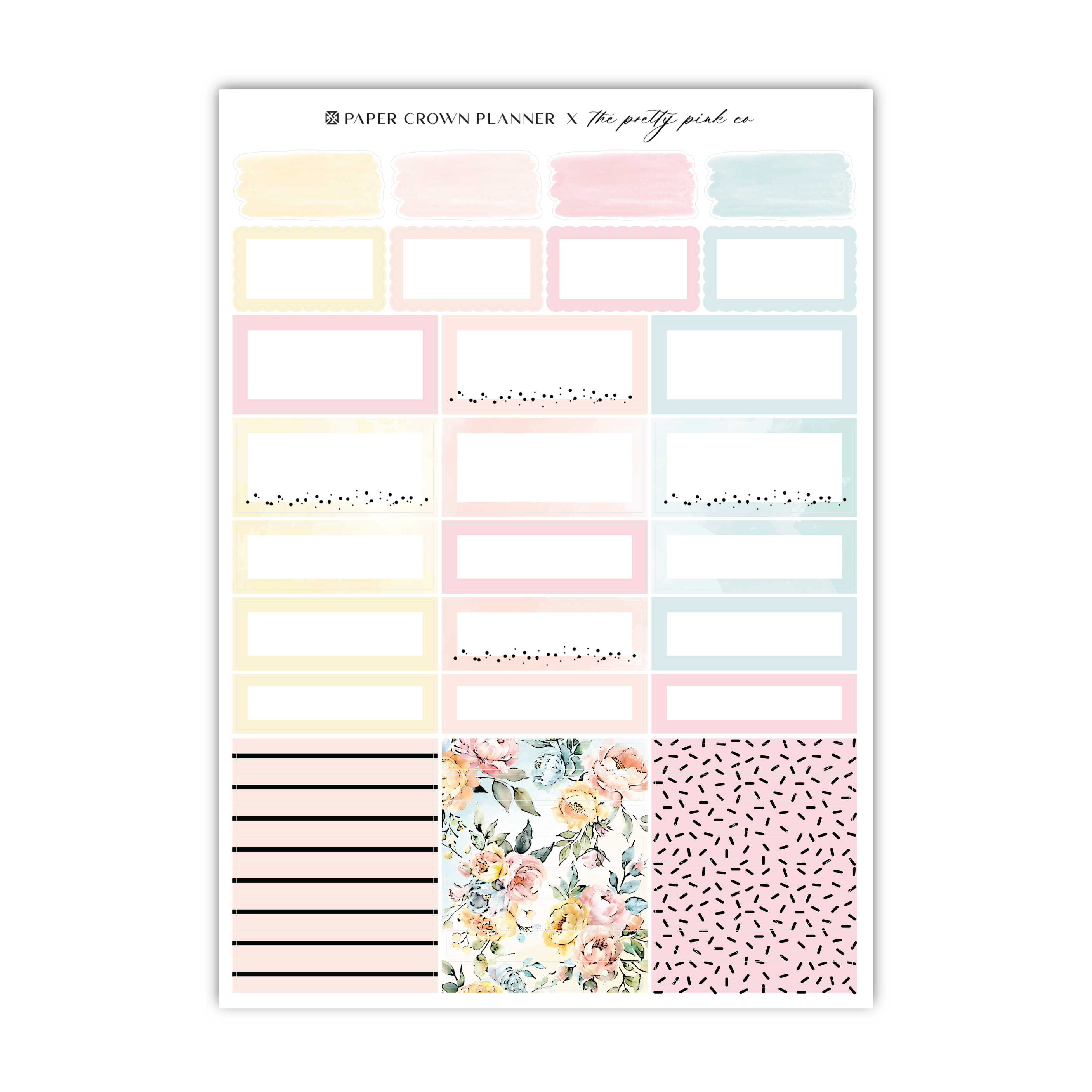 a planner sticker with flowers and stripes