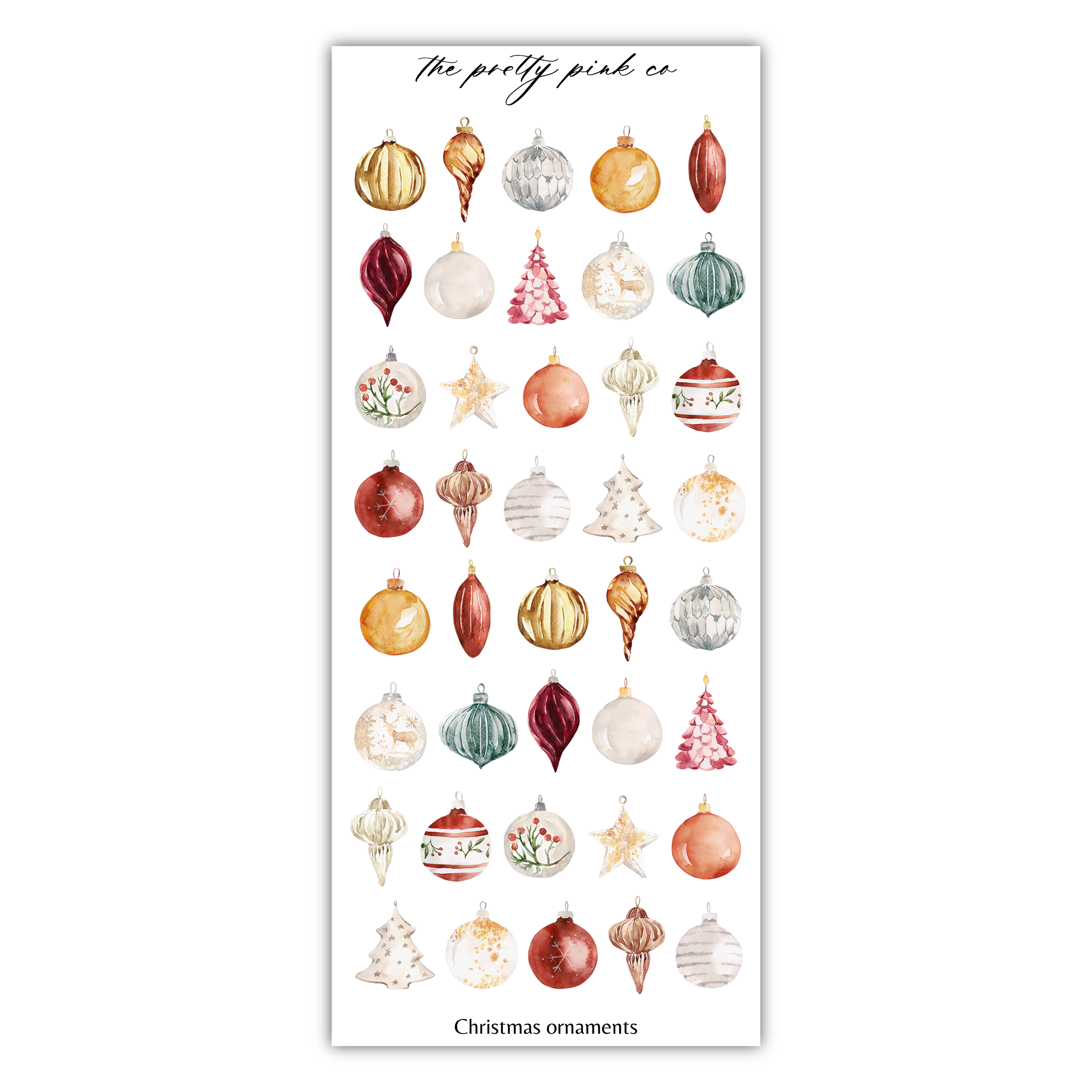 a christmas ornament sticker sheet on a white background