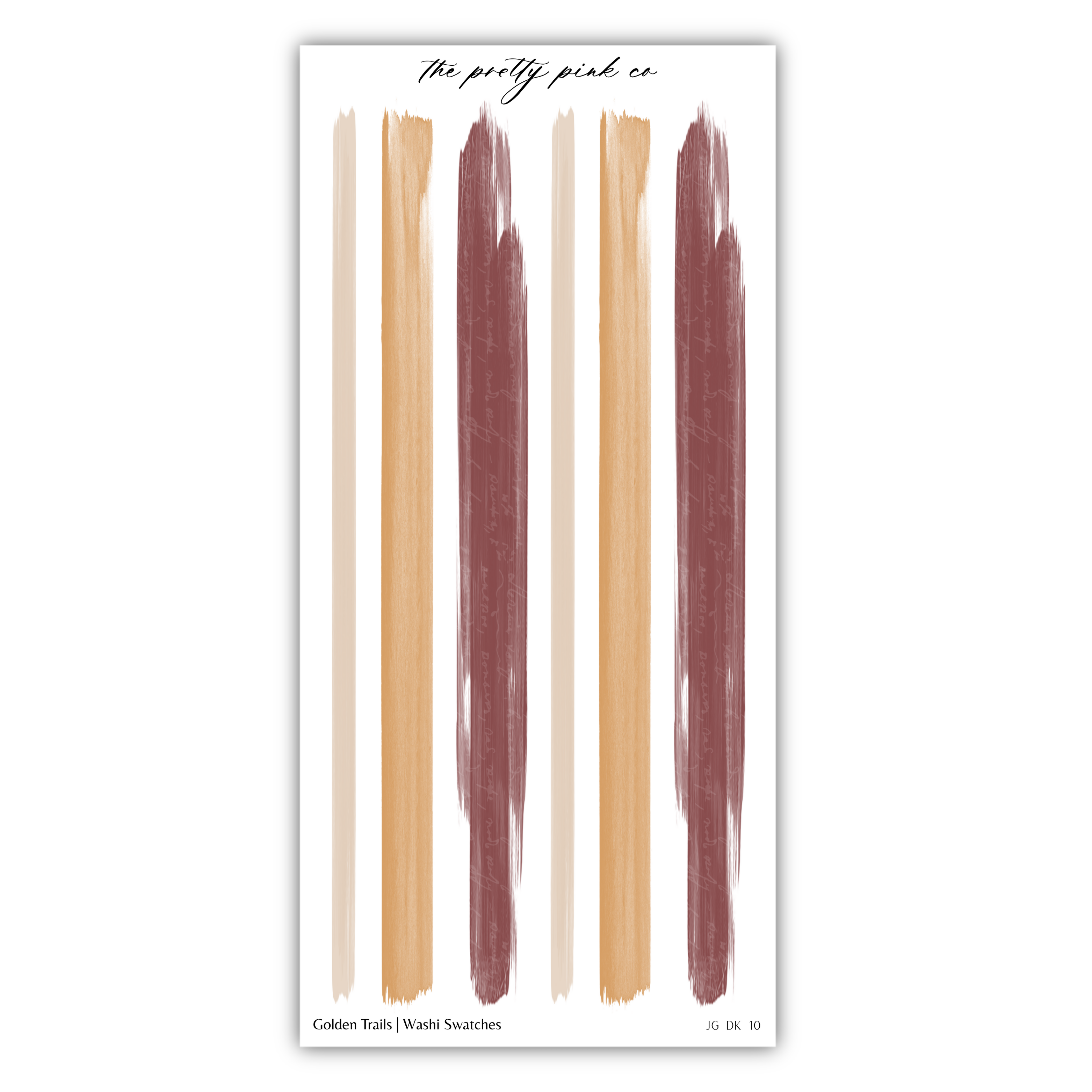 The image is a collection of abstract brushstrokes in various colors, including gold, brown, and maroon, arranged in a vertical line.