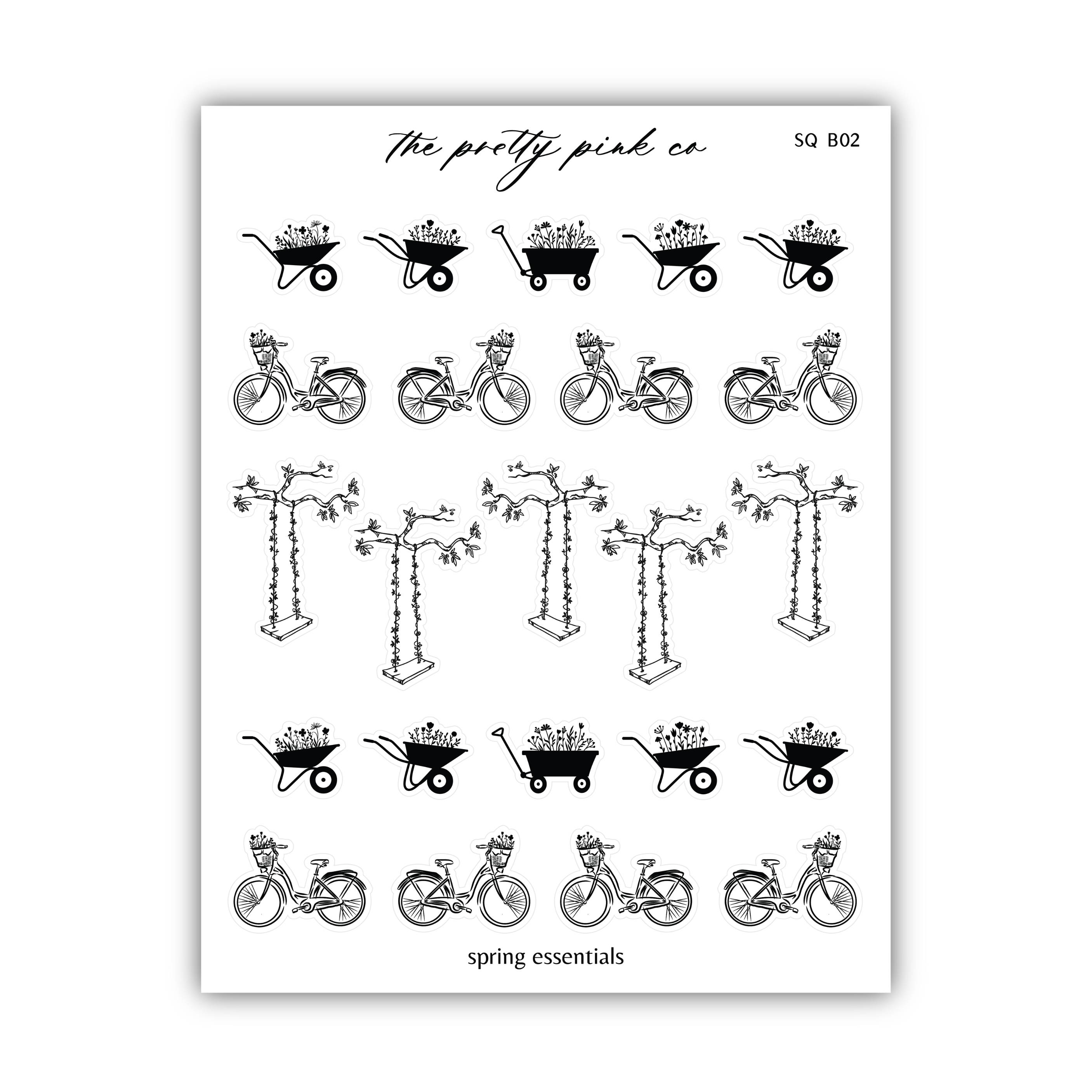 a black and white drawing of a bicycle and a wheelbarrow