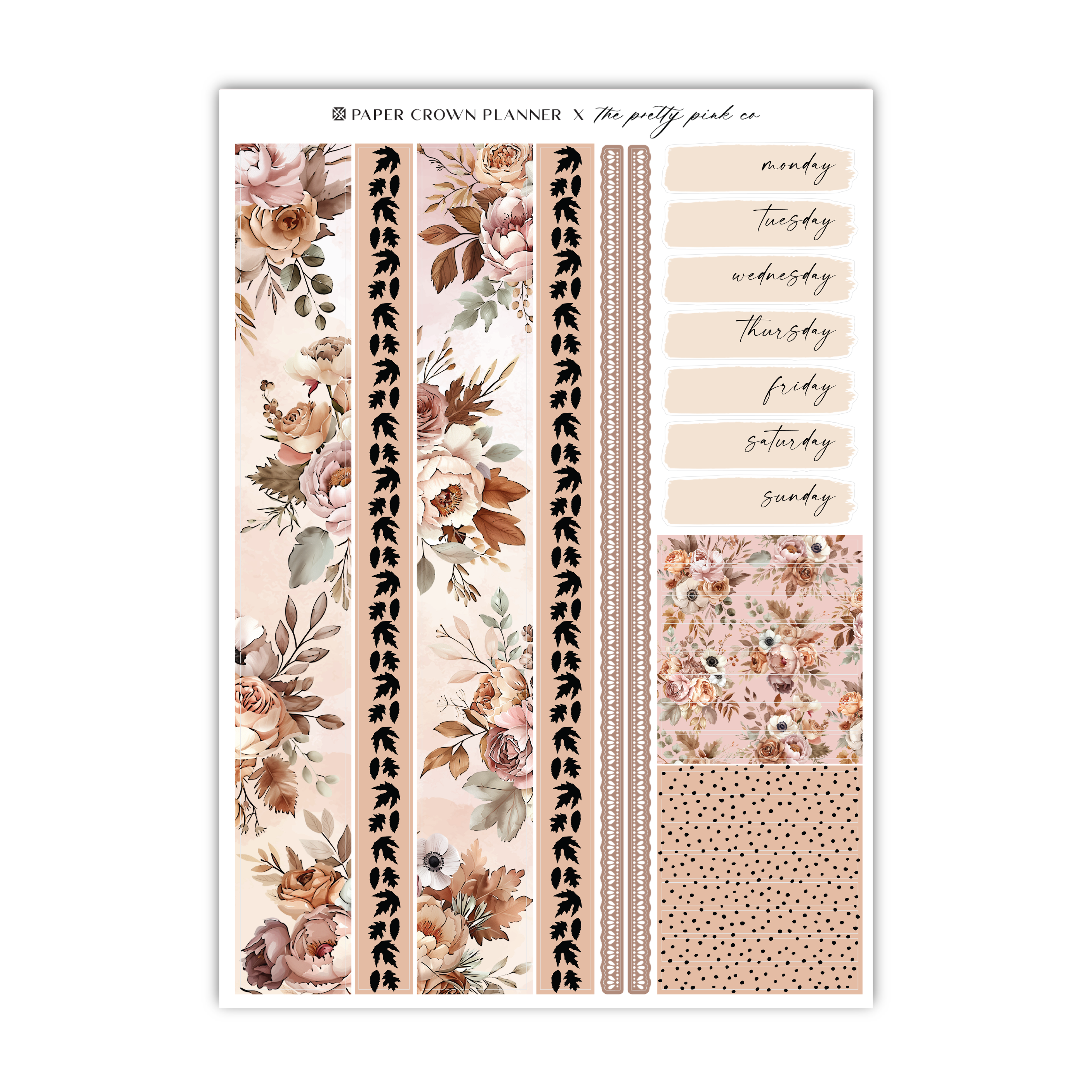 a sticker sheet with flowers and stripes