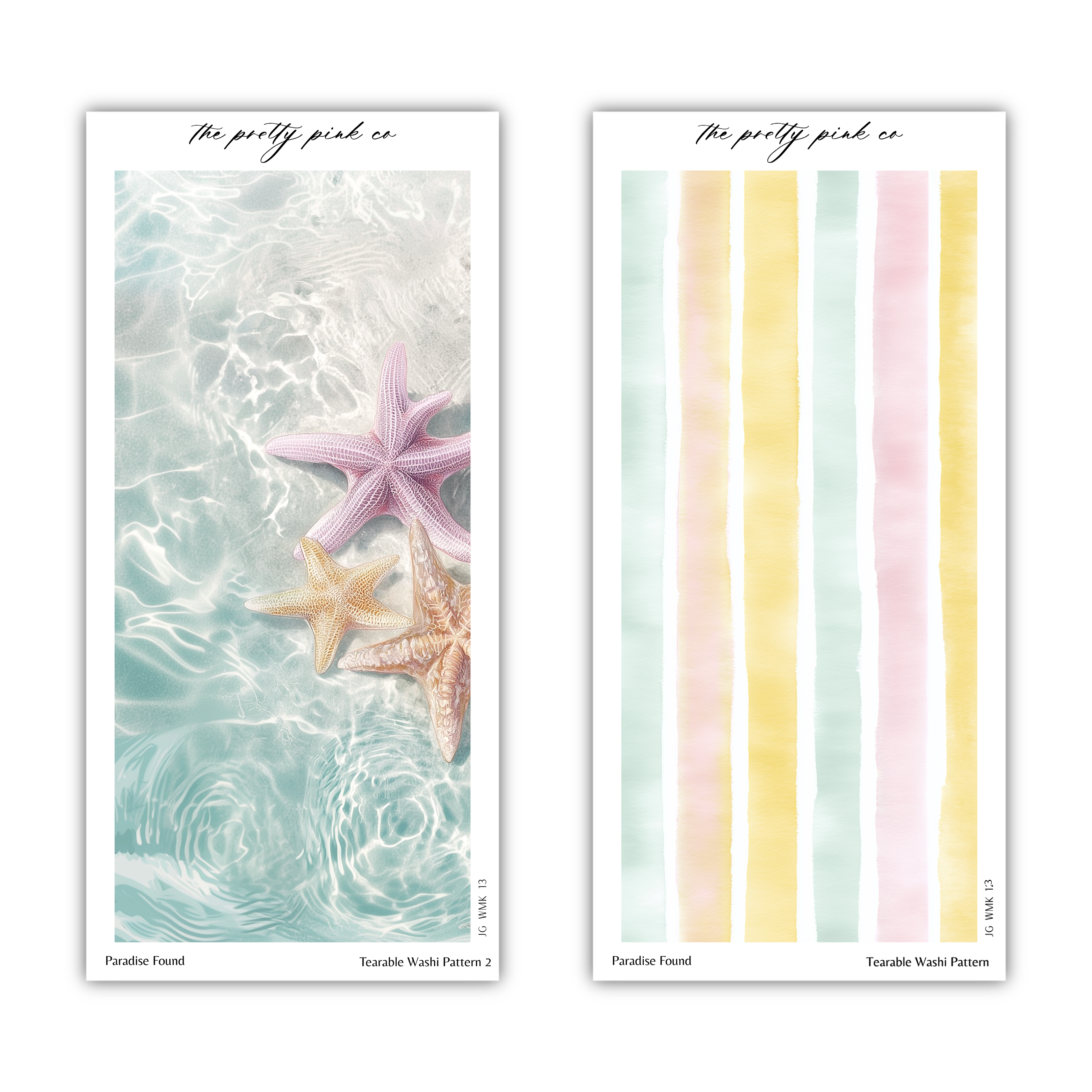 two different pictures of starfish and water, with one picture featuring a pink starfish and the other showing a striped pattern.