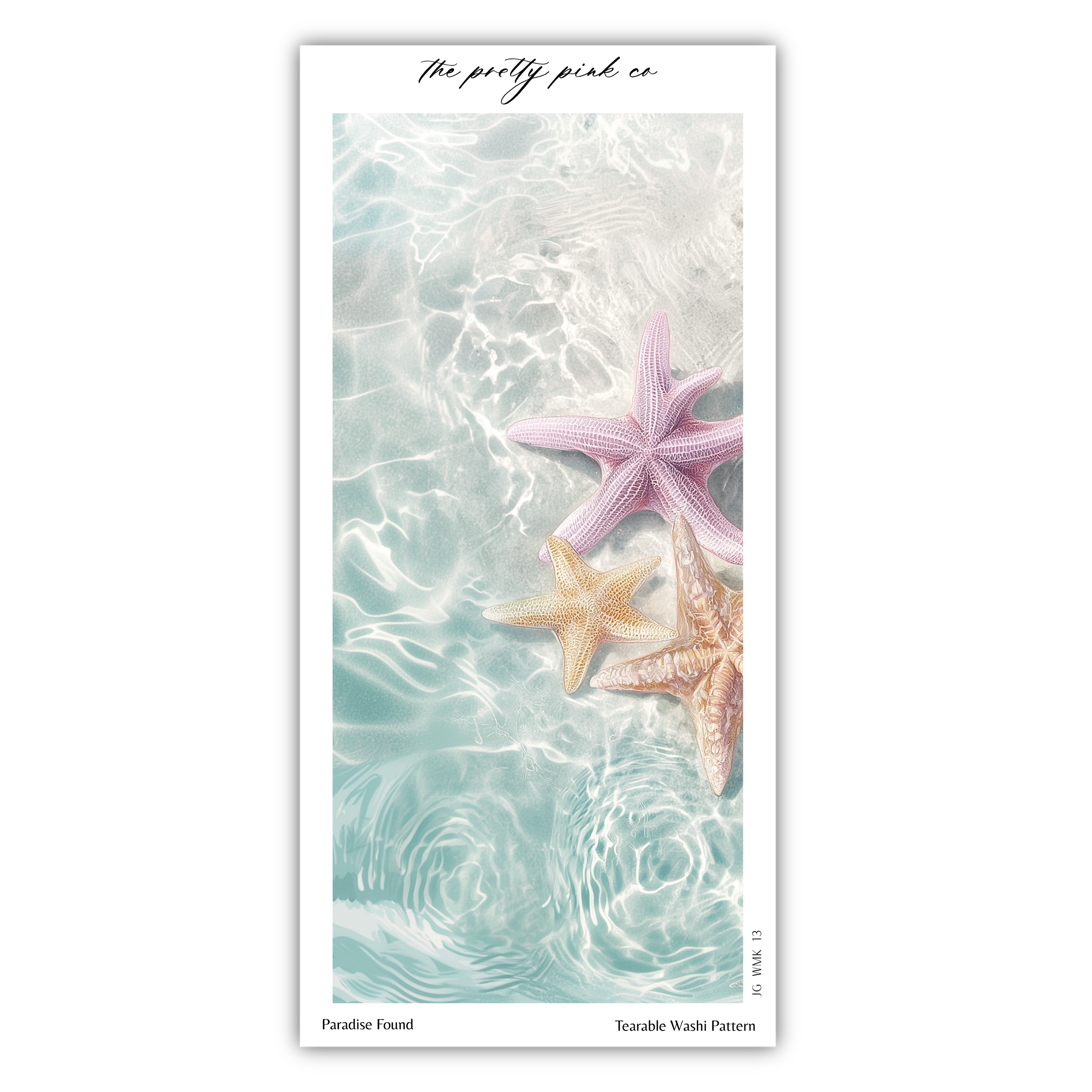 a serene scene of starfish floating on the surface of a calm body of water, with the starfish appearing in shades of pink and orange.