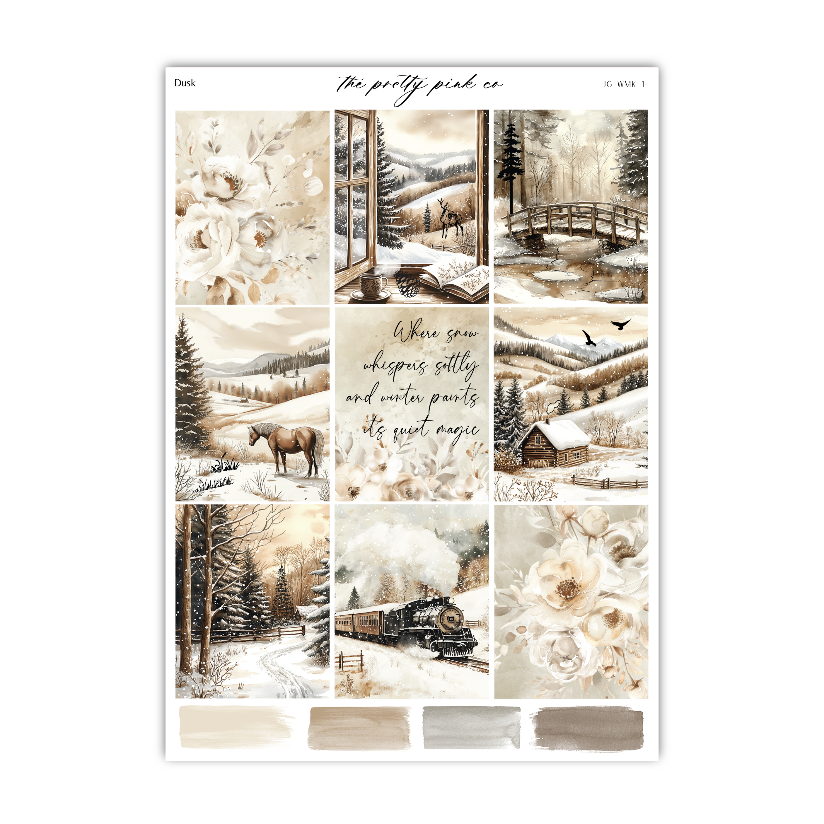 a sheet of paper with a picture of a winter scene