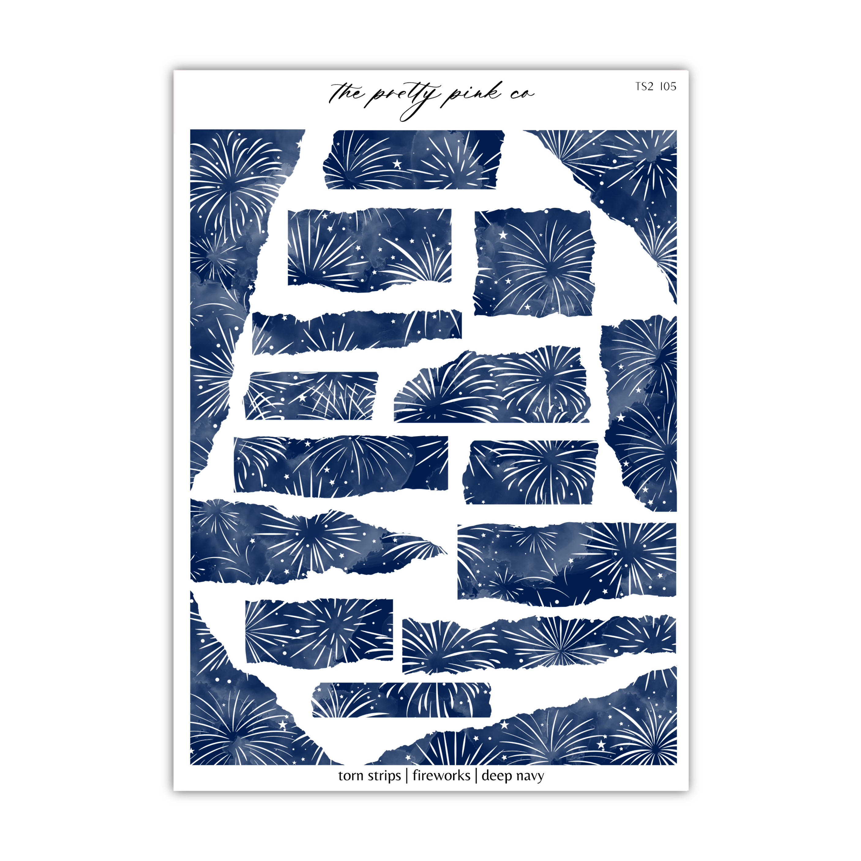 a blue and white poster with fireworks on it
