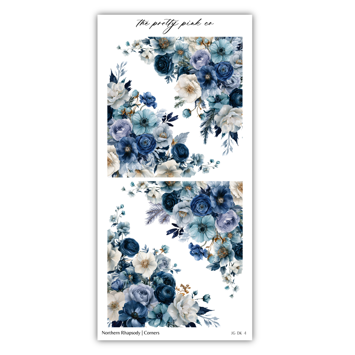 The image is a collage of two floral designs featuring various shades of blue and white flowers, including roses, peonies, and other blooms. The designs are arranged in a symmetrical manner, creating a visually appealing and harmonious composition.