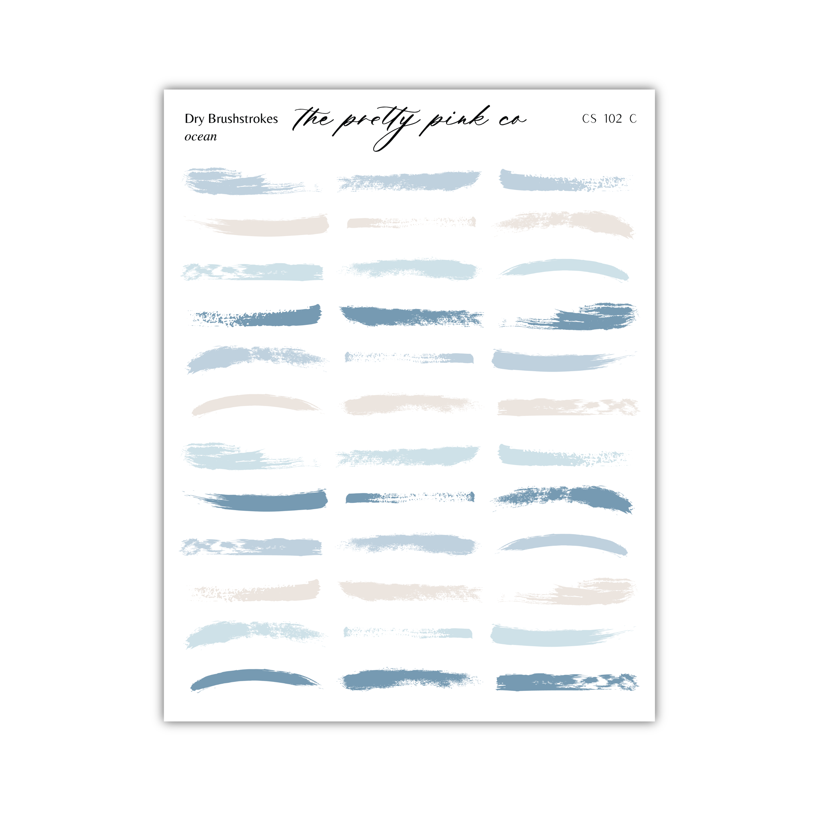 The image is a collection of various brush strokes in different shades of blue, arranged in a grid-like pattern.