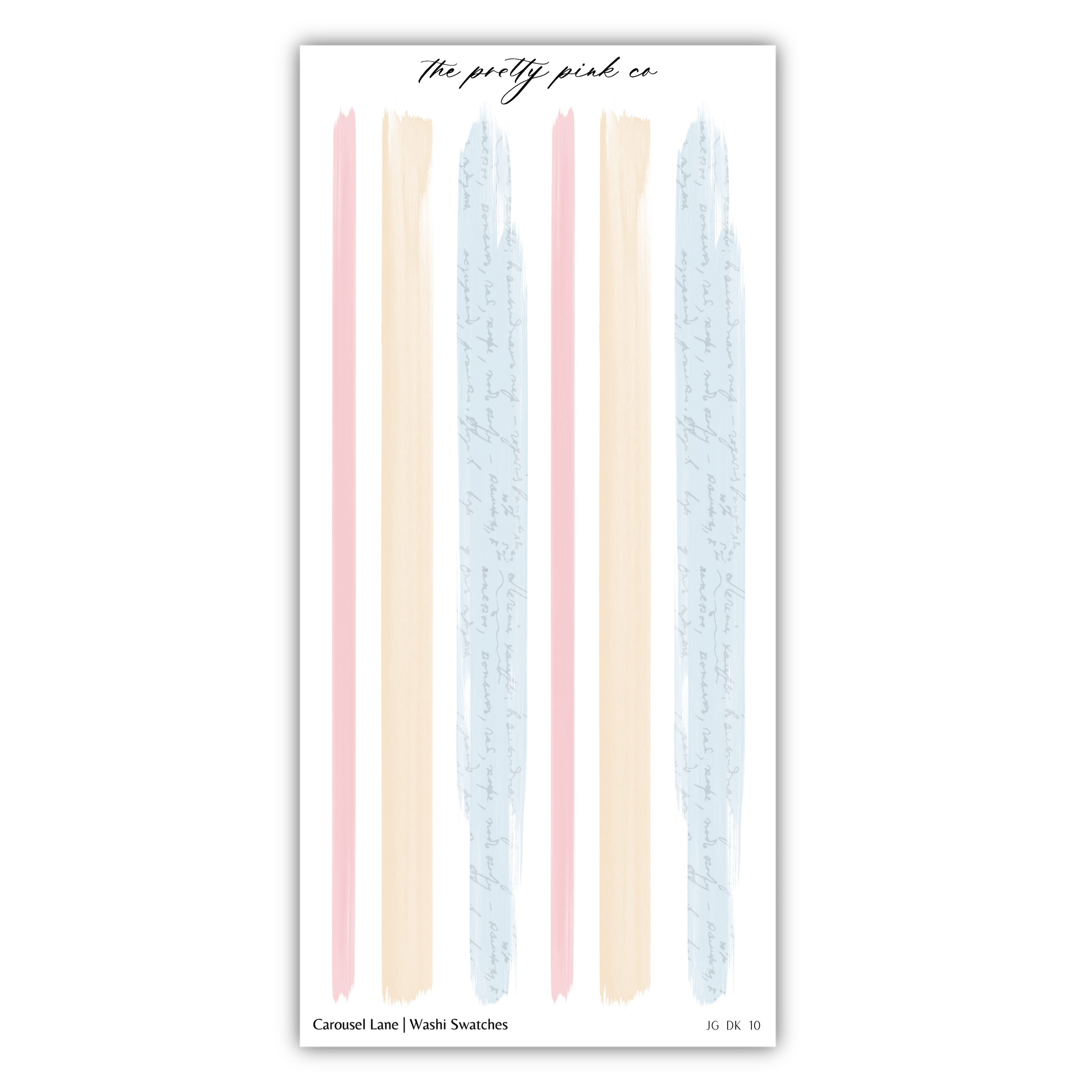 a pink, yellow and blue striped sticker on a white background