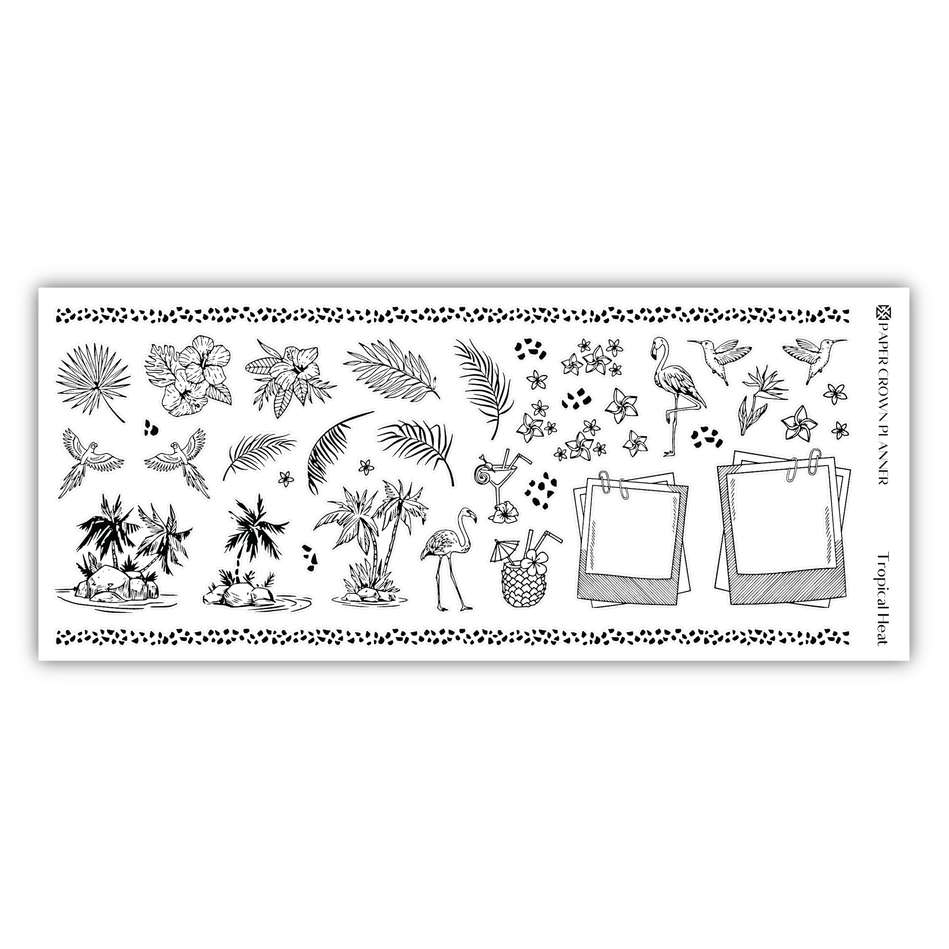 a black and white drawing of a tropical scene