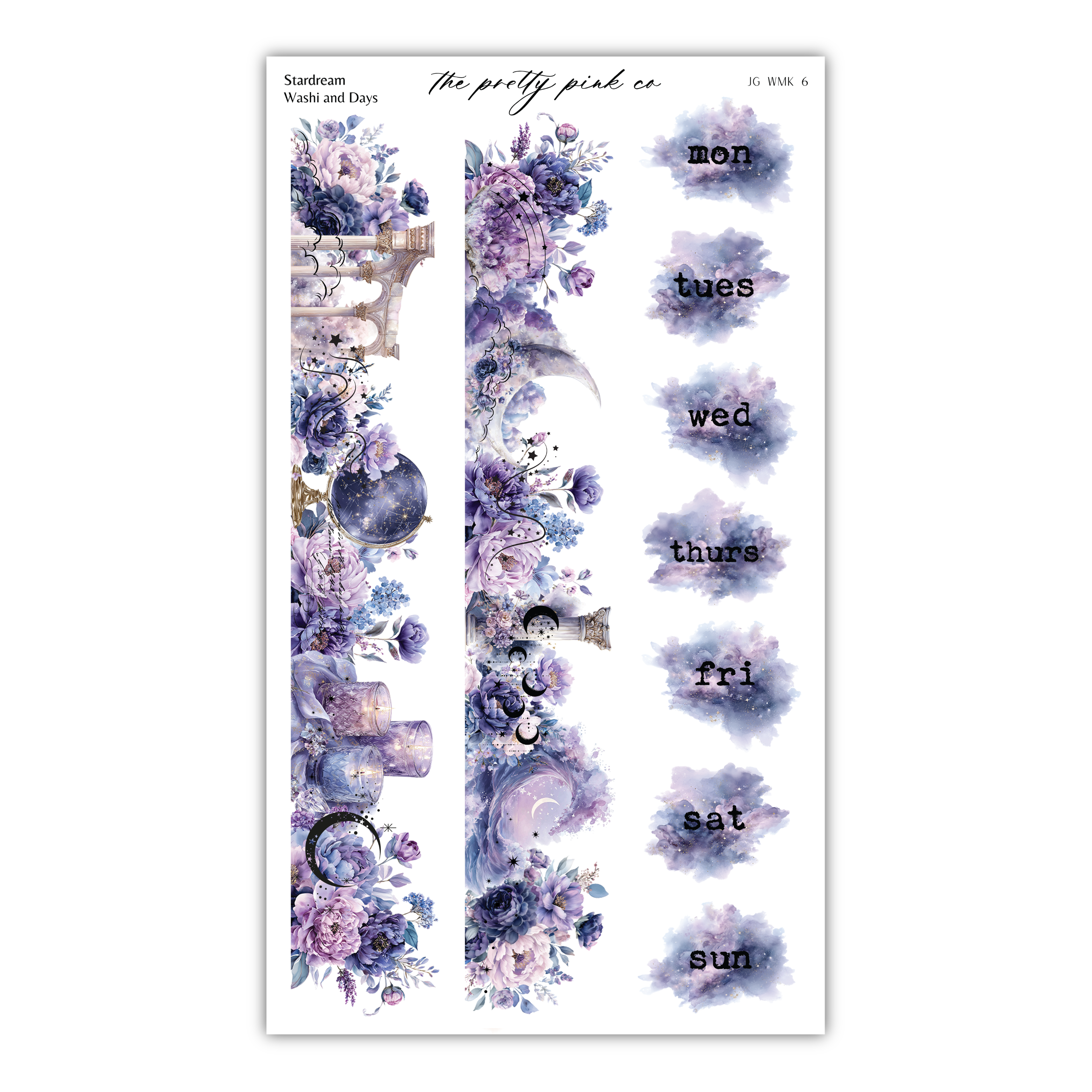 The image is a collage of various images, including floral designs, celestial objects, and abstract shapes, all set against a white background.