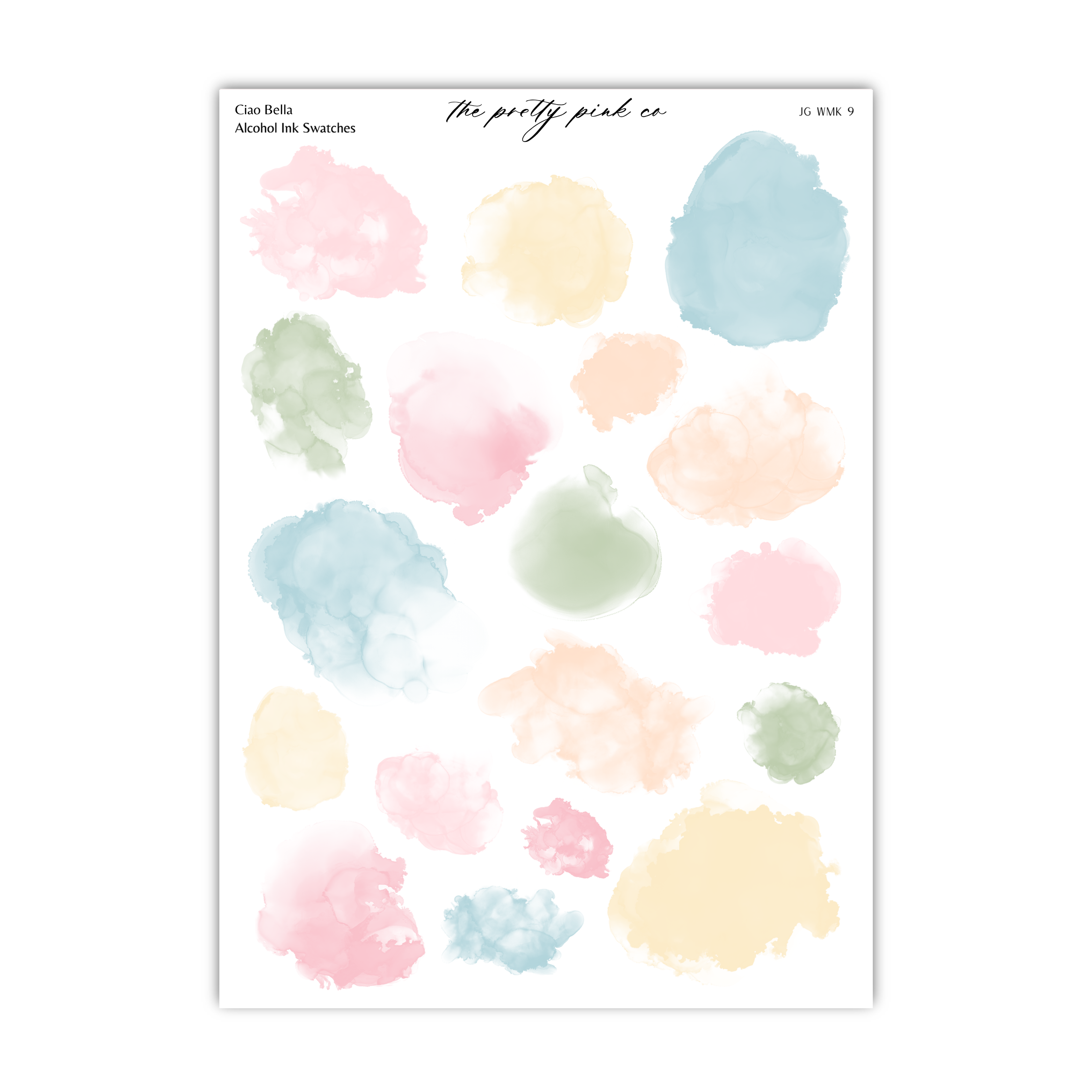 a variety of colorful watercolor paint splatters in different shades of pink, blue, green, and yellow.