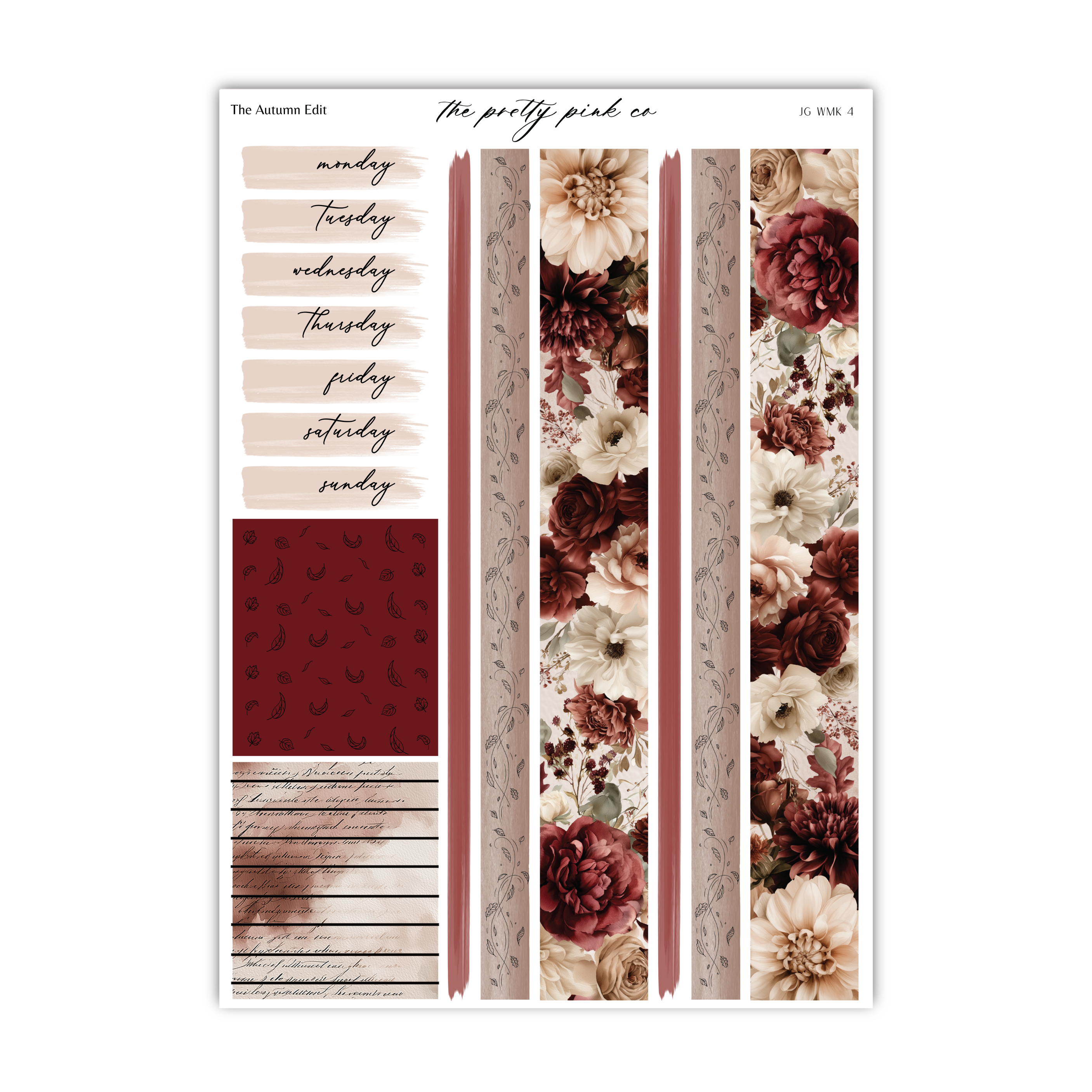 The image is a collage of various floral and decorative elements, including a floral pattern, a red and white striped design, and a white and brown floral pattern. The collage appears to be a creative and visually appealing arrangement of these elements.