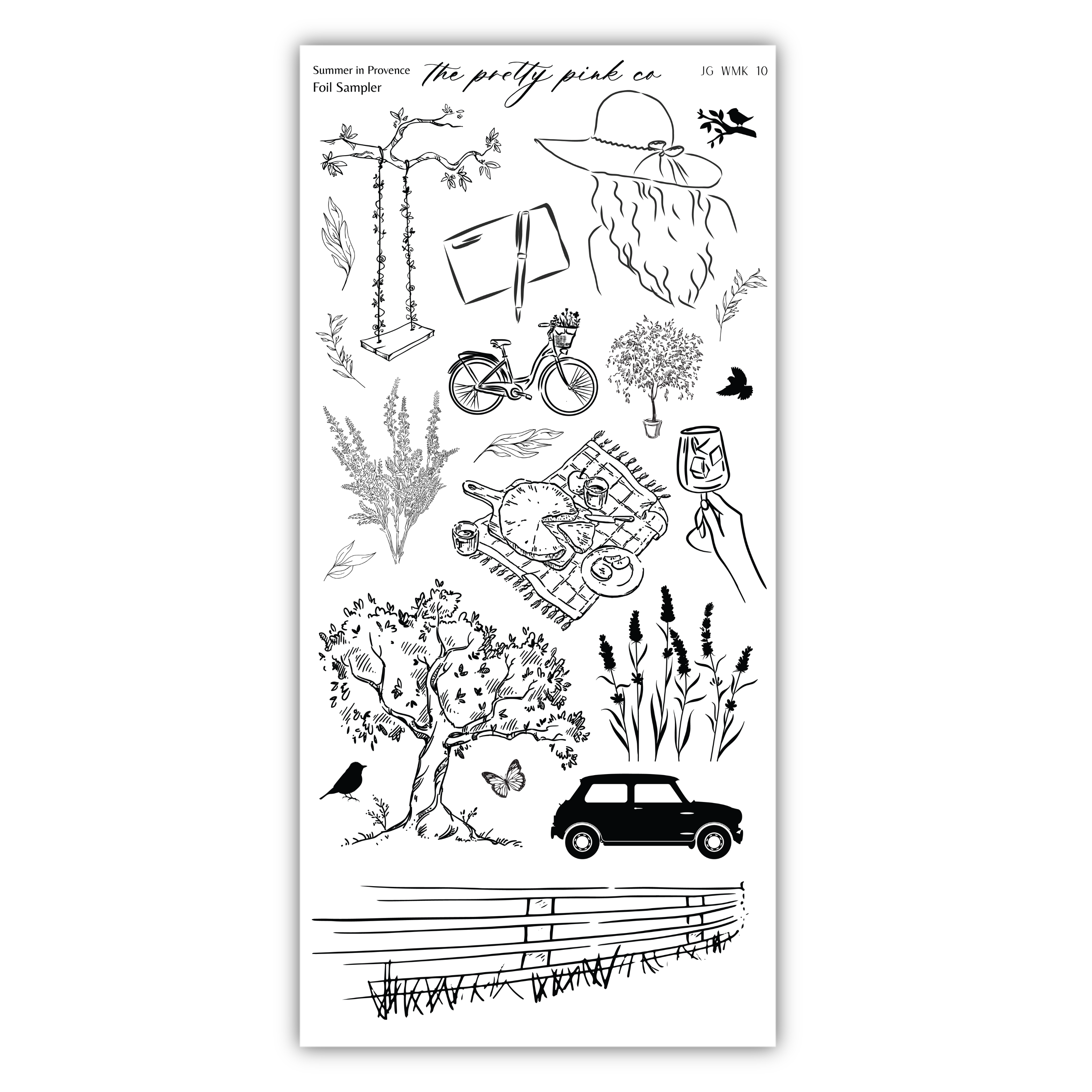a rubber stamp of a car and trees