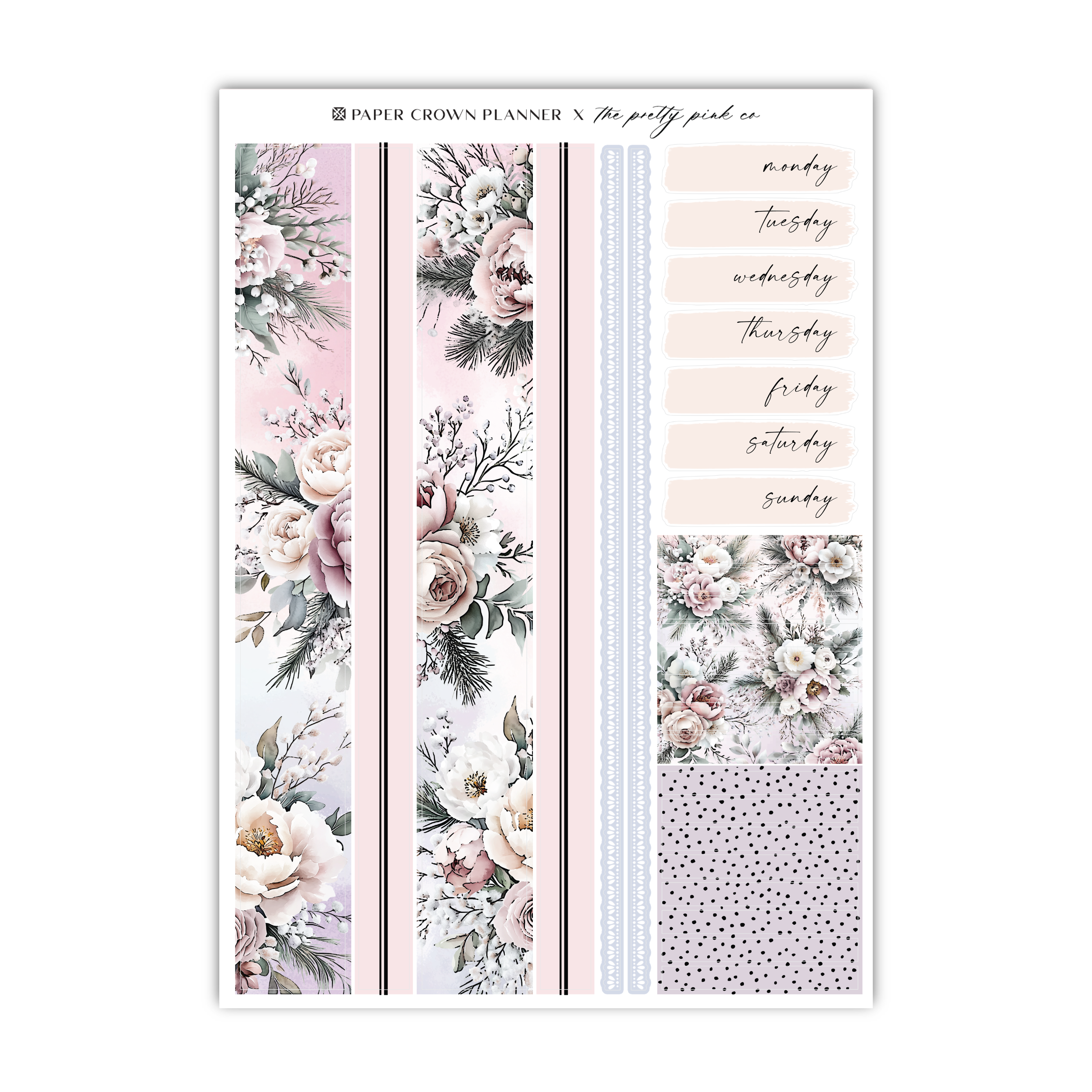 a sticker sheet with flowers and words on it