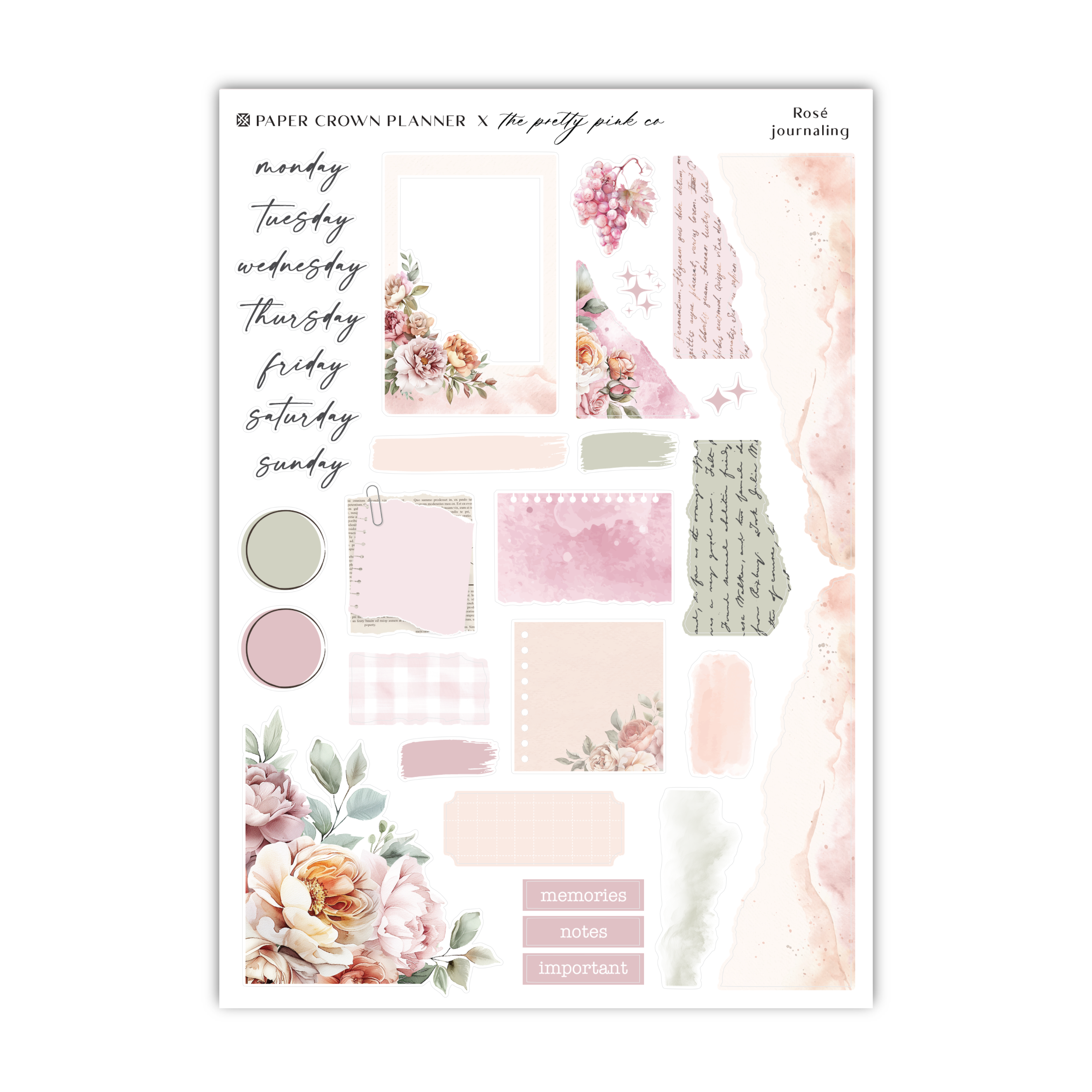a sticker sheet with pink and green flowers