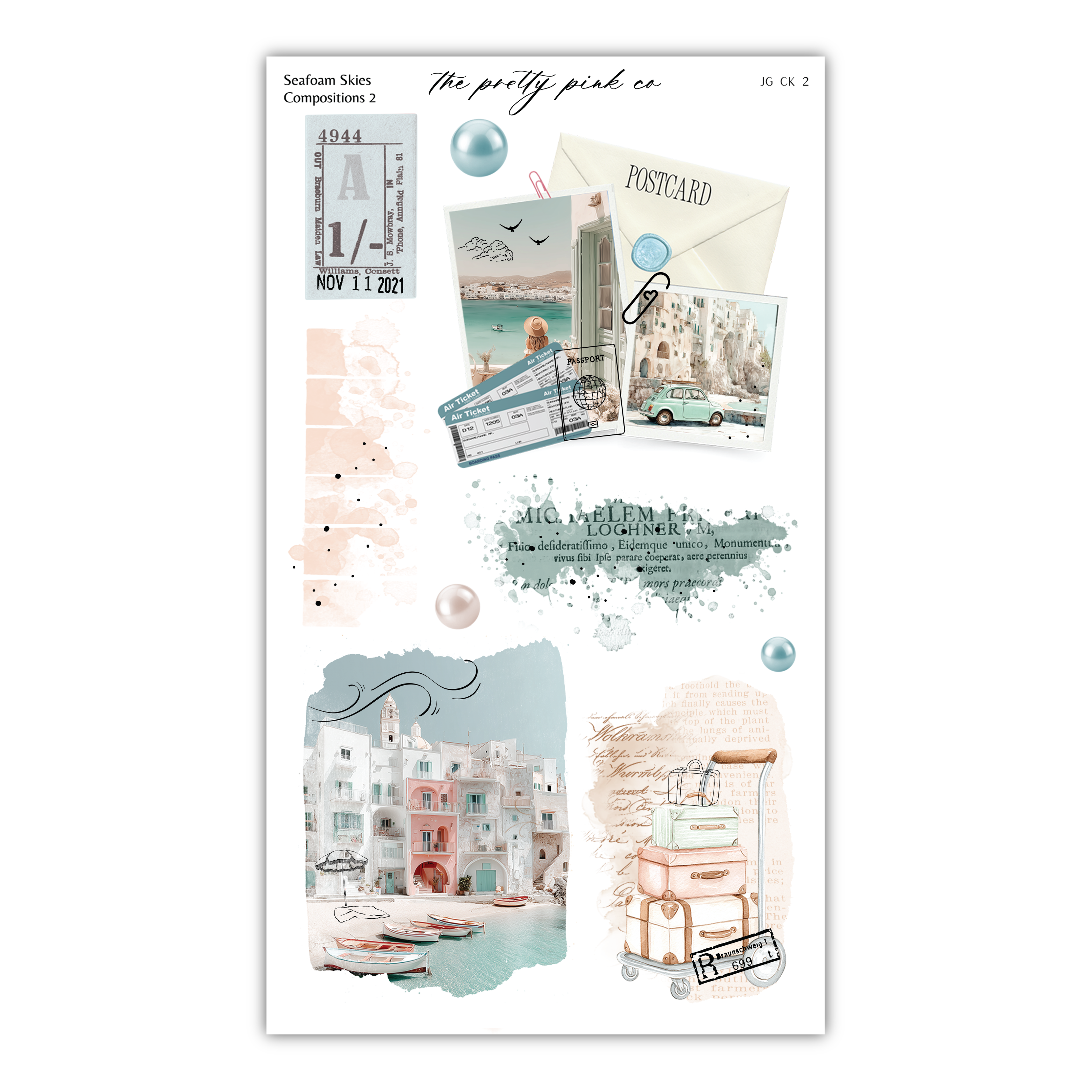 The image is a collage of various travel-related elements, including a postcard, a suitcase, a ticket, and a cityscape. The collage appears to be a collection of travel-related items and images, possibly from a travel-themed scrapbook or a digital art piece.