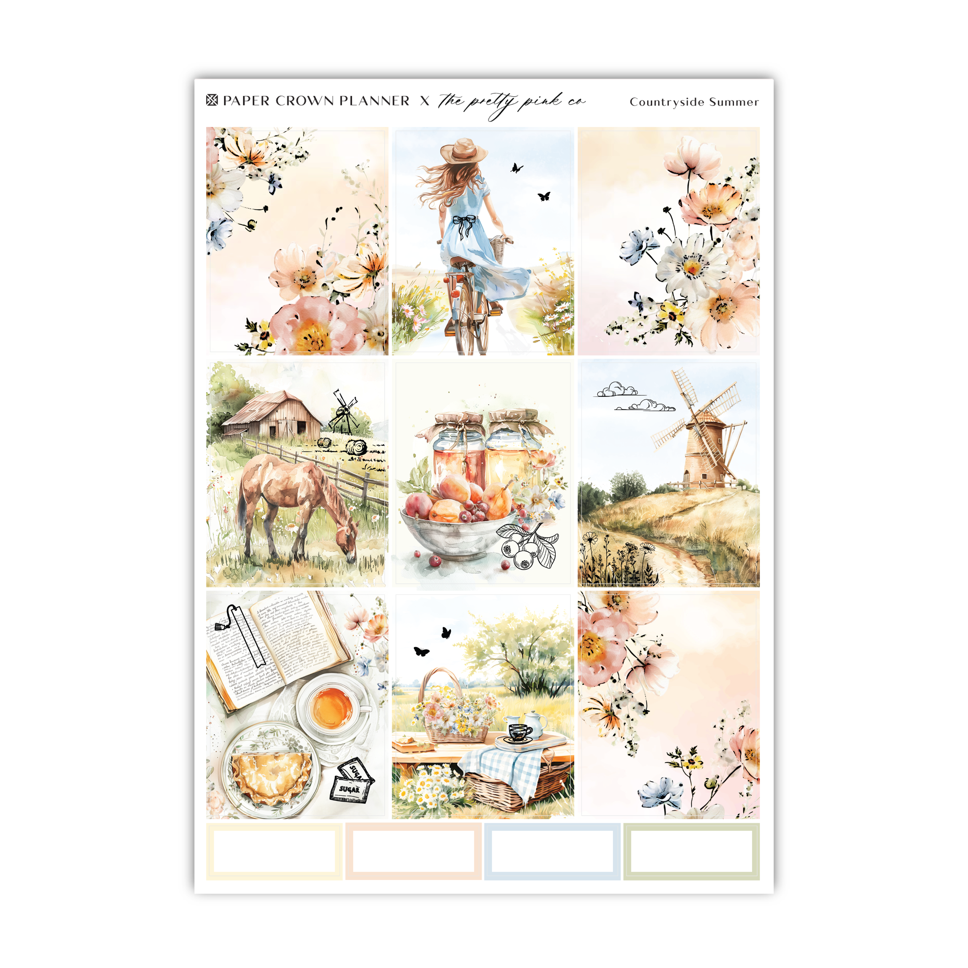 a sticker sheet with a picture of a girl and a horse