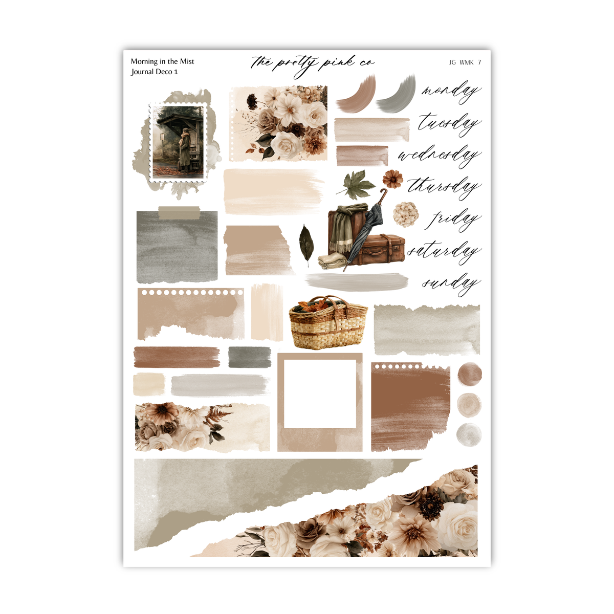 The image is a collage of various elements, including a person, flowers, a suitcase, and other decorative items, all arranged in a visually appealing manner.