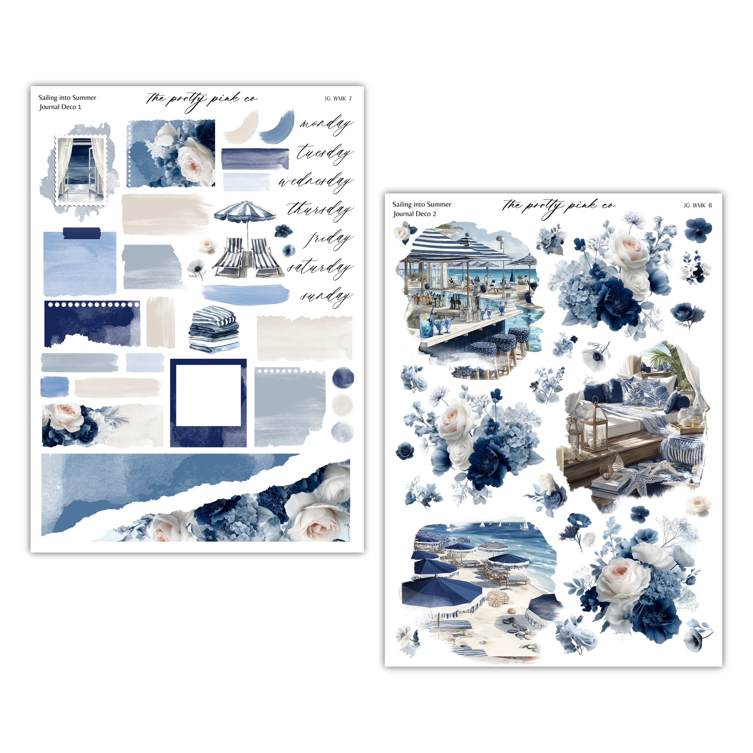 a collage of various images, including a beach scene, a hotel, and other coastal elements, all rendered in a blue and white color scheme.