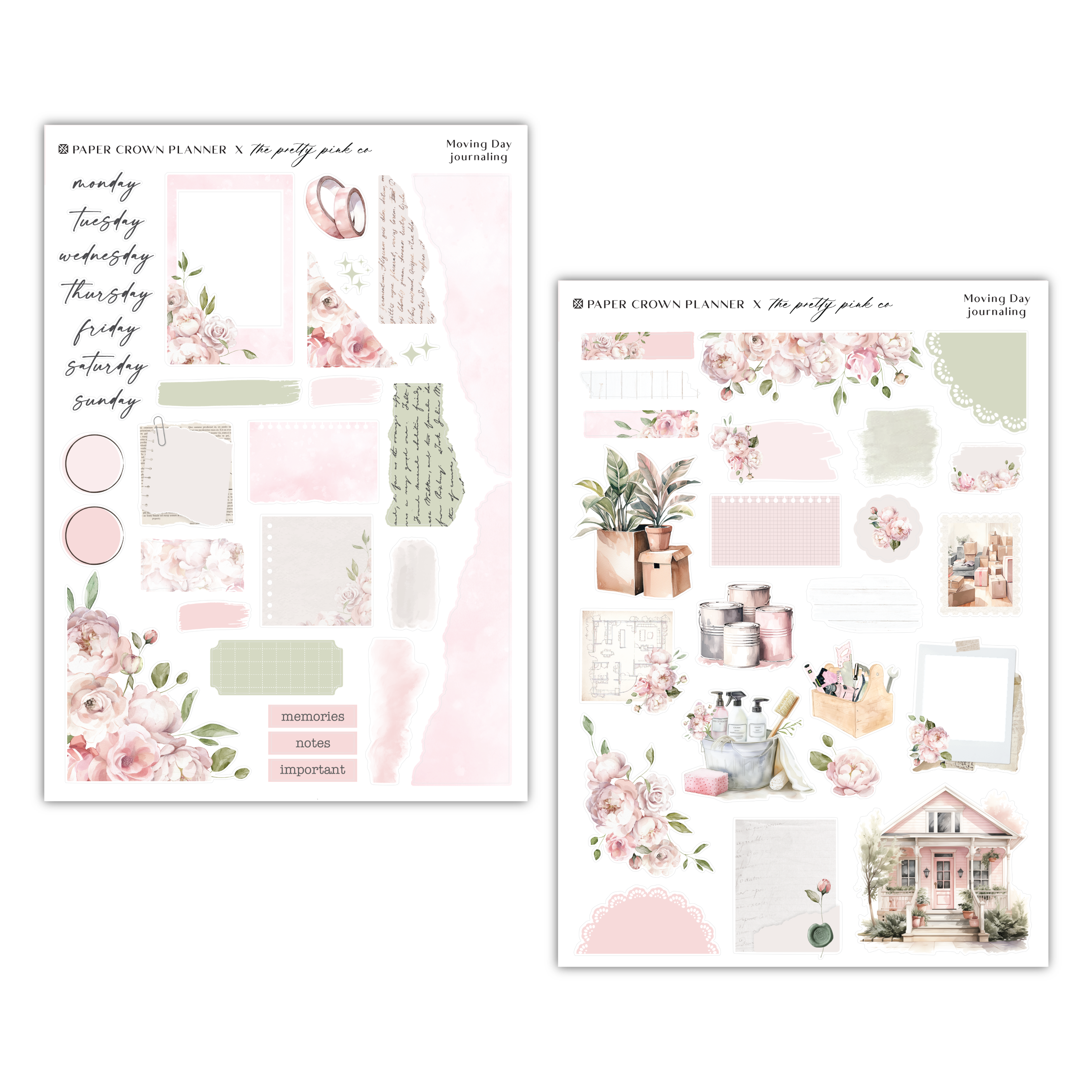 two sheets of paper with pink flowers on them
