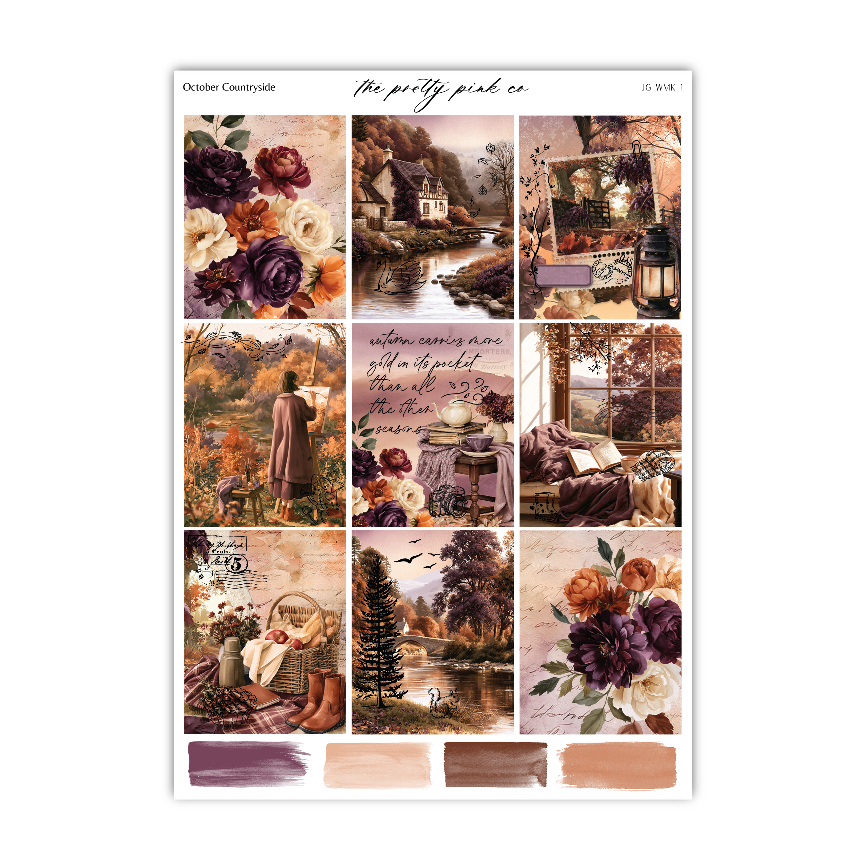 The image is a collage of nine different images, each depicting various autumn-themed scenes, such as a person walking in a park, a person sitting on a bench, and a person sitting by a fireplace. The images are arranged in a grid format, with each row containing three images. The collage showcases the beauty and tranquility of autumn, with the warm colors and natural elements creating a visually appealing and harmonious composition.