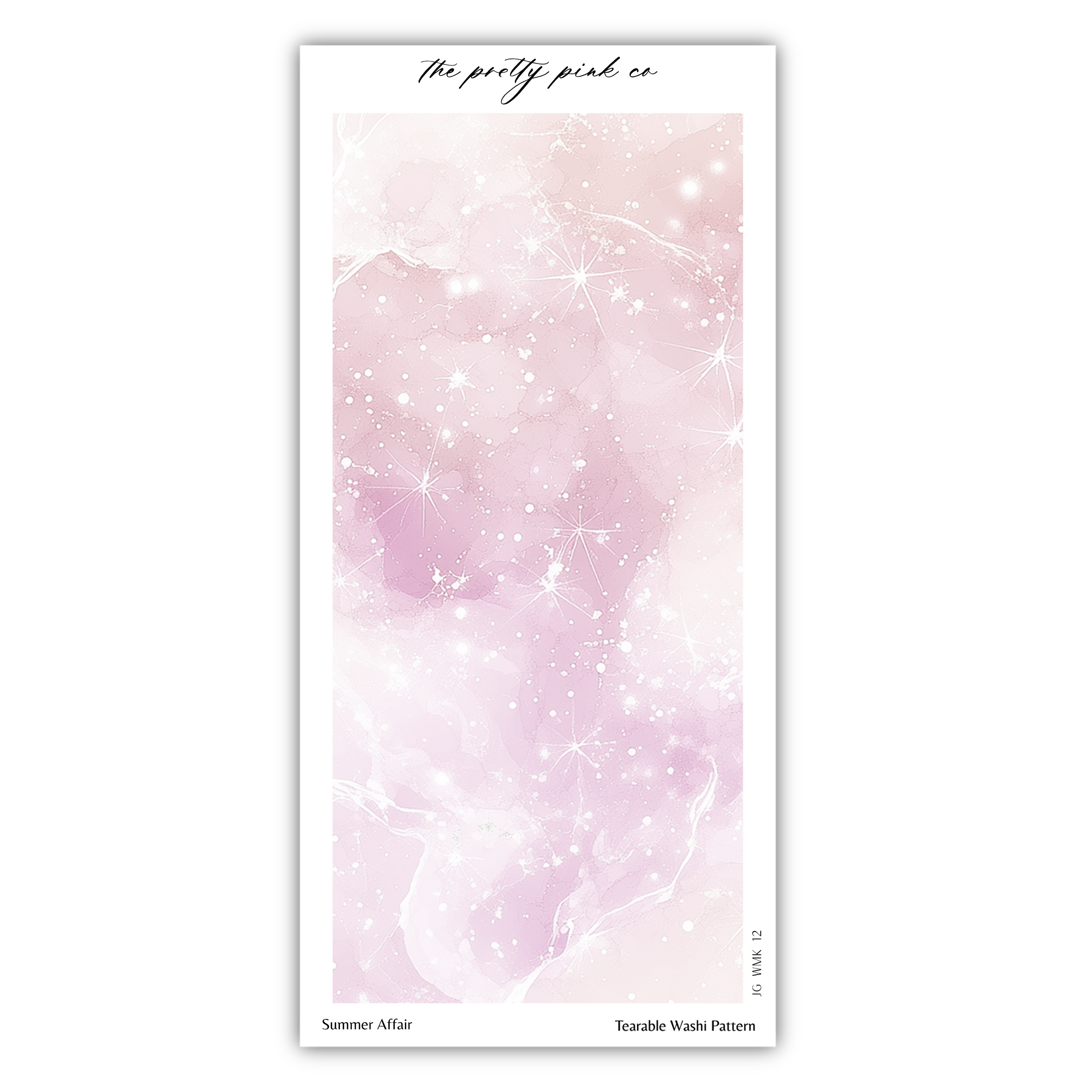 a pink and white poster with stars on it