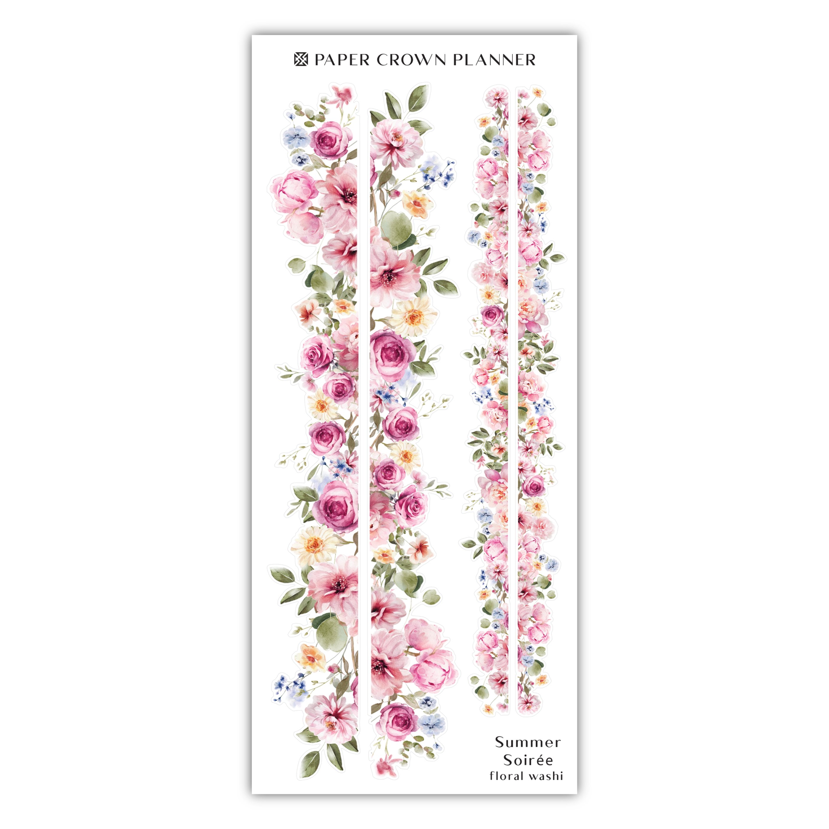the paper crown planner stickers are pink flowers and green leaves