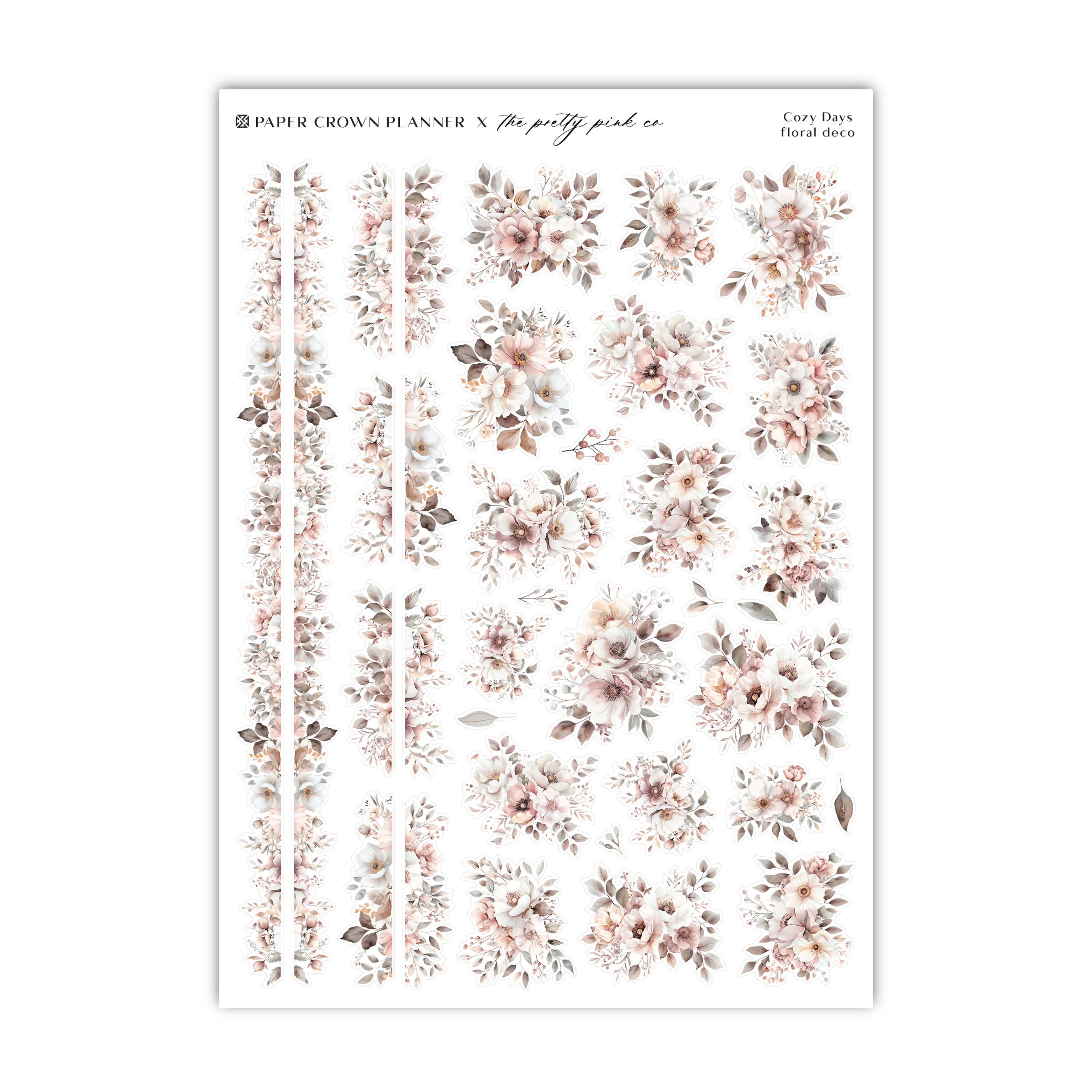 a sheet of stickers with flowers on them