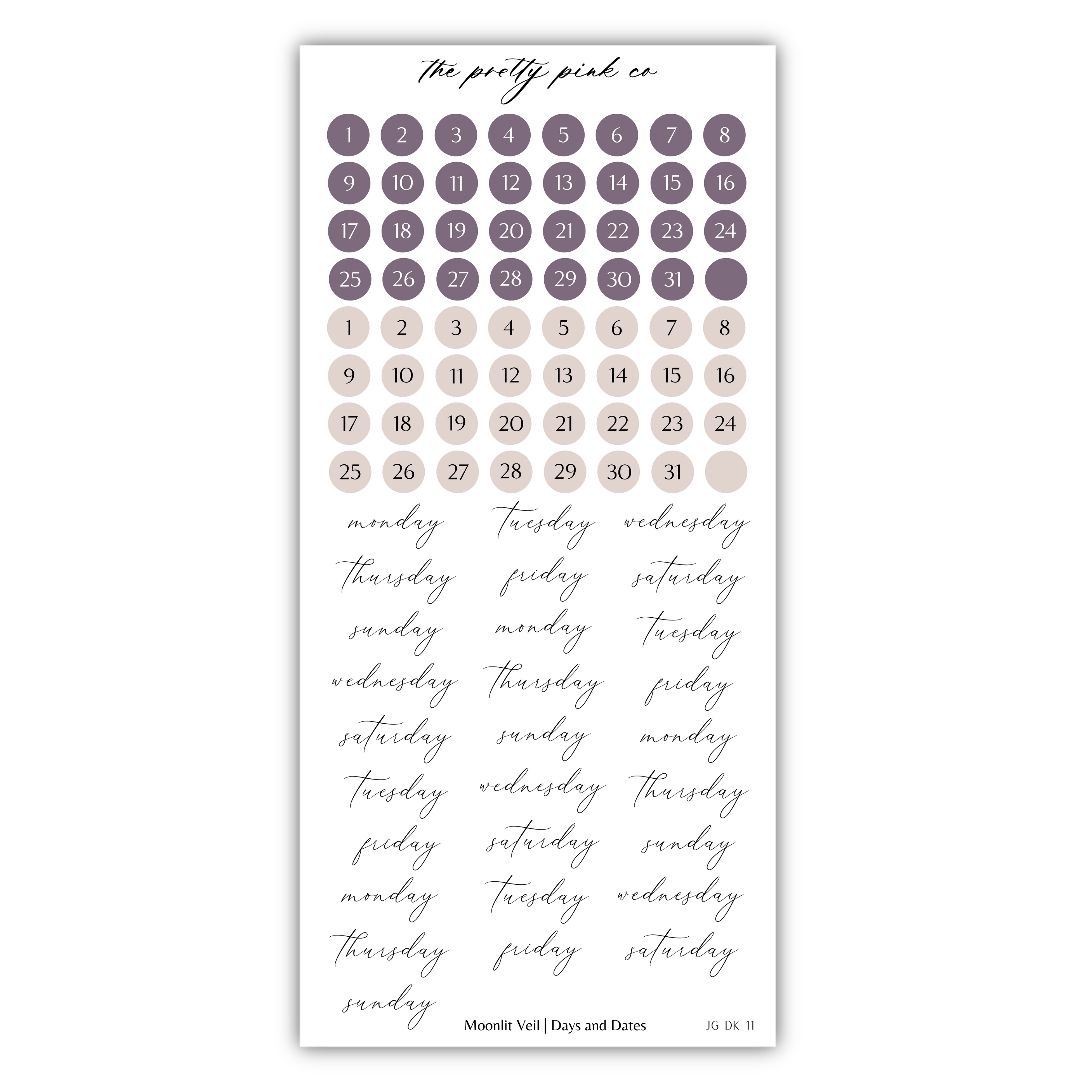 The image is a calendar with a grid of numbers and days of the week written in cursive.