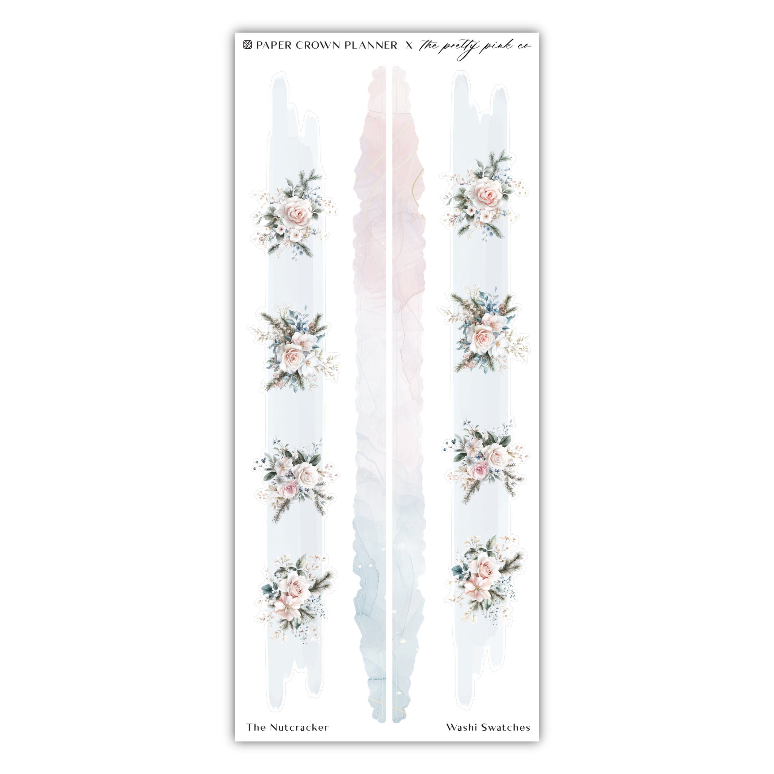 a white sticker with pink flowers on it