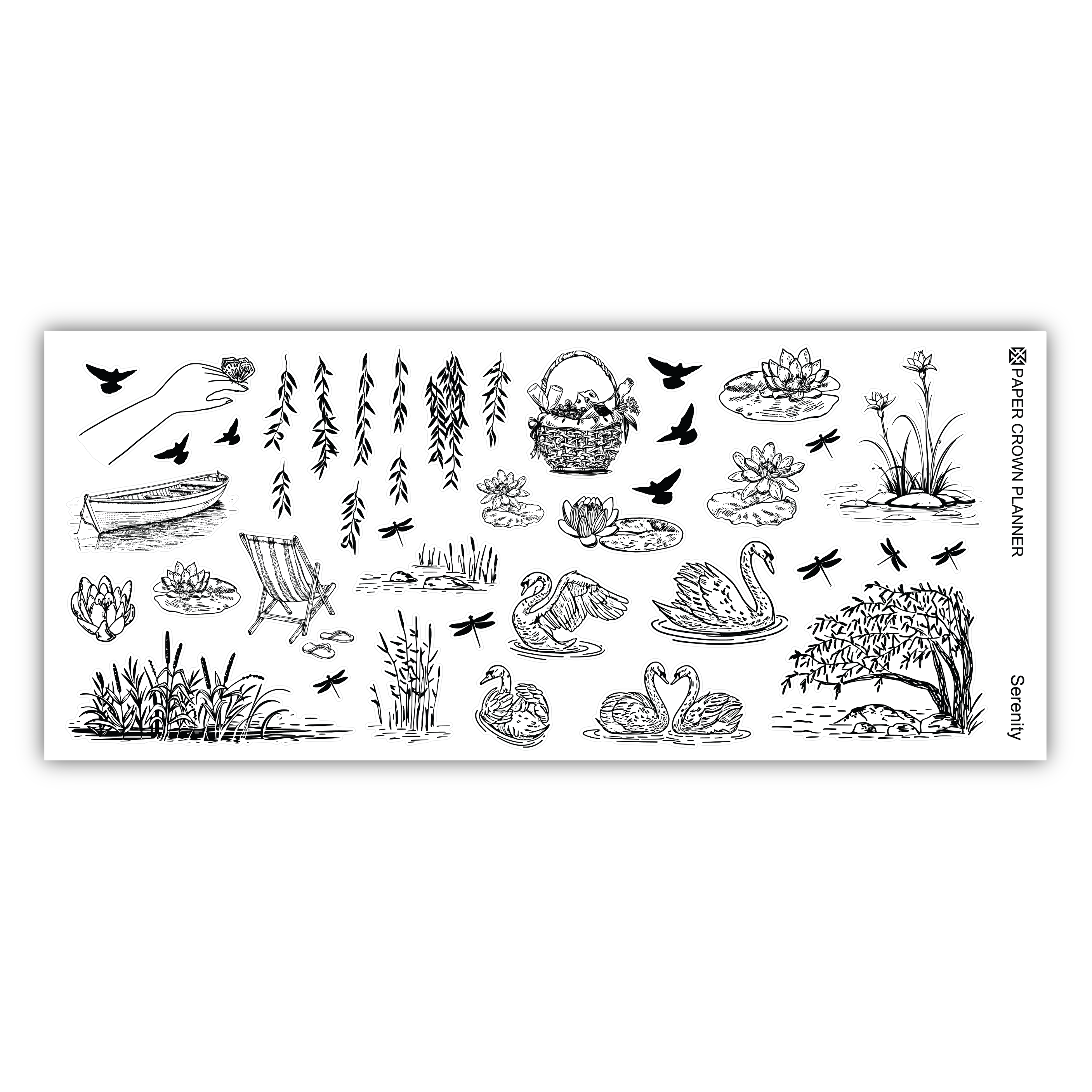 a drawing of a forest scene with birds and trees