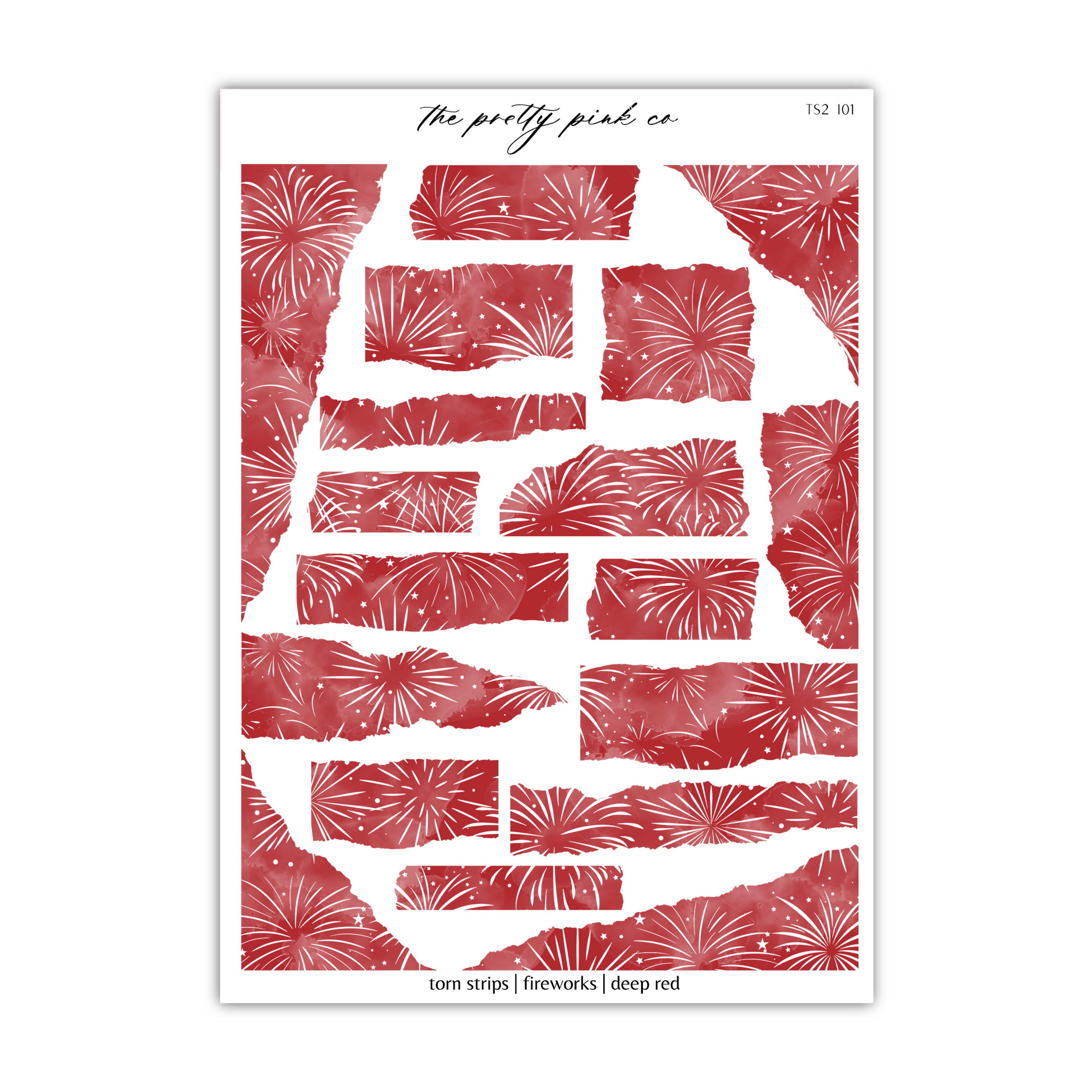 a red and white poster with fireworks on it
