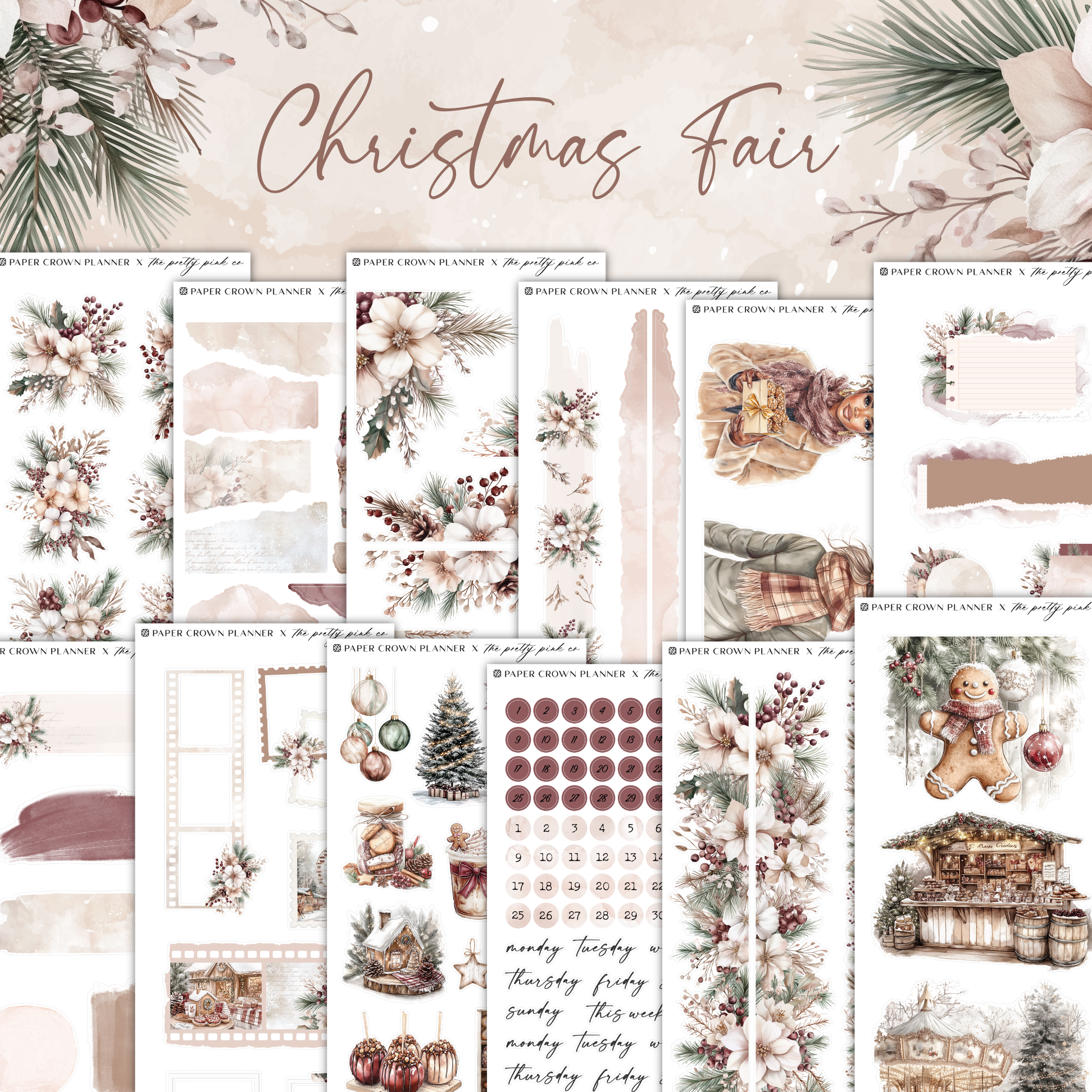 a collection of christmas paper and stickers