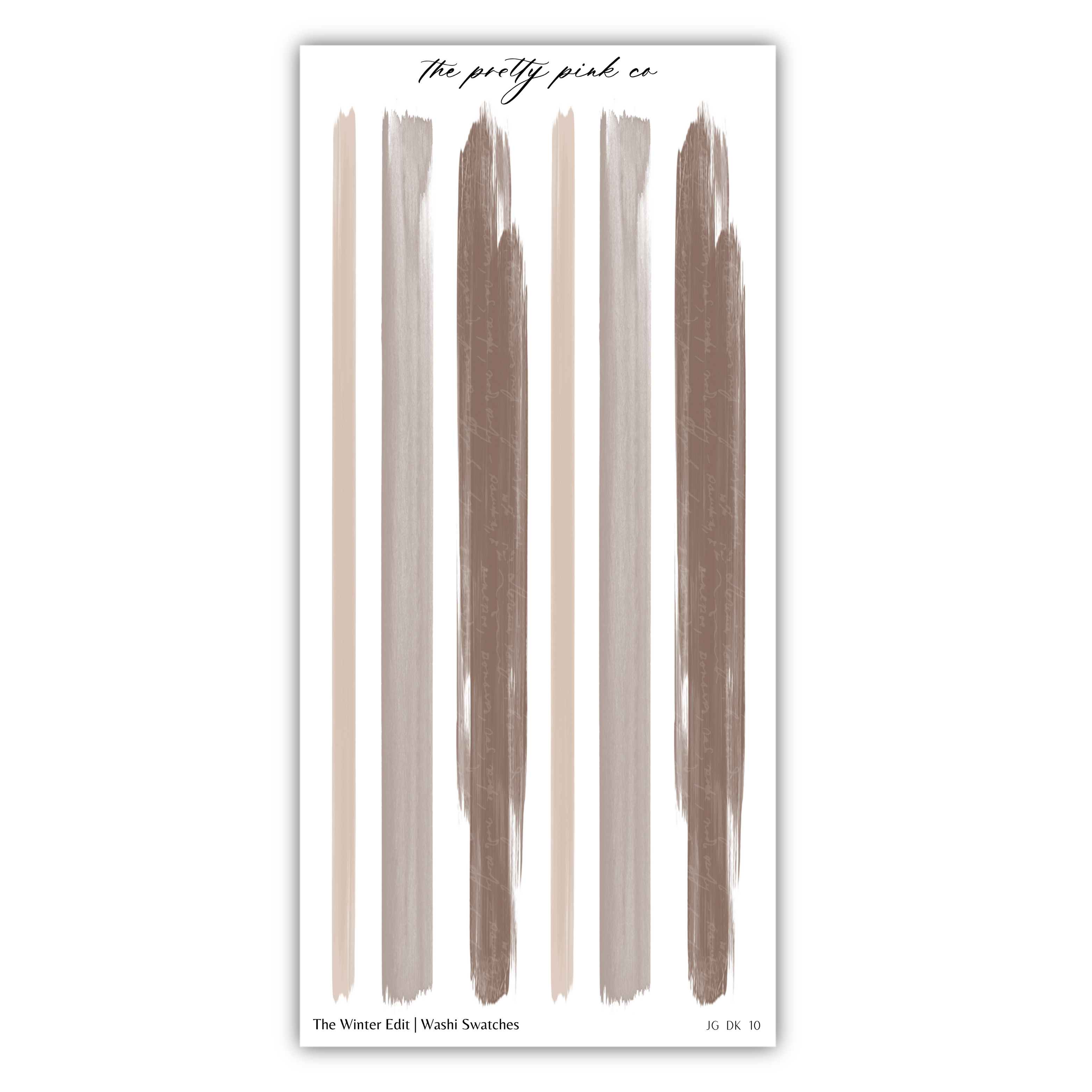 The image is a collection of abstract brushstrokes in various shades of brown and beige, arranged in a vertical line.