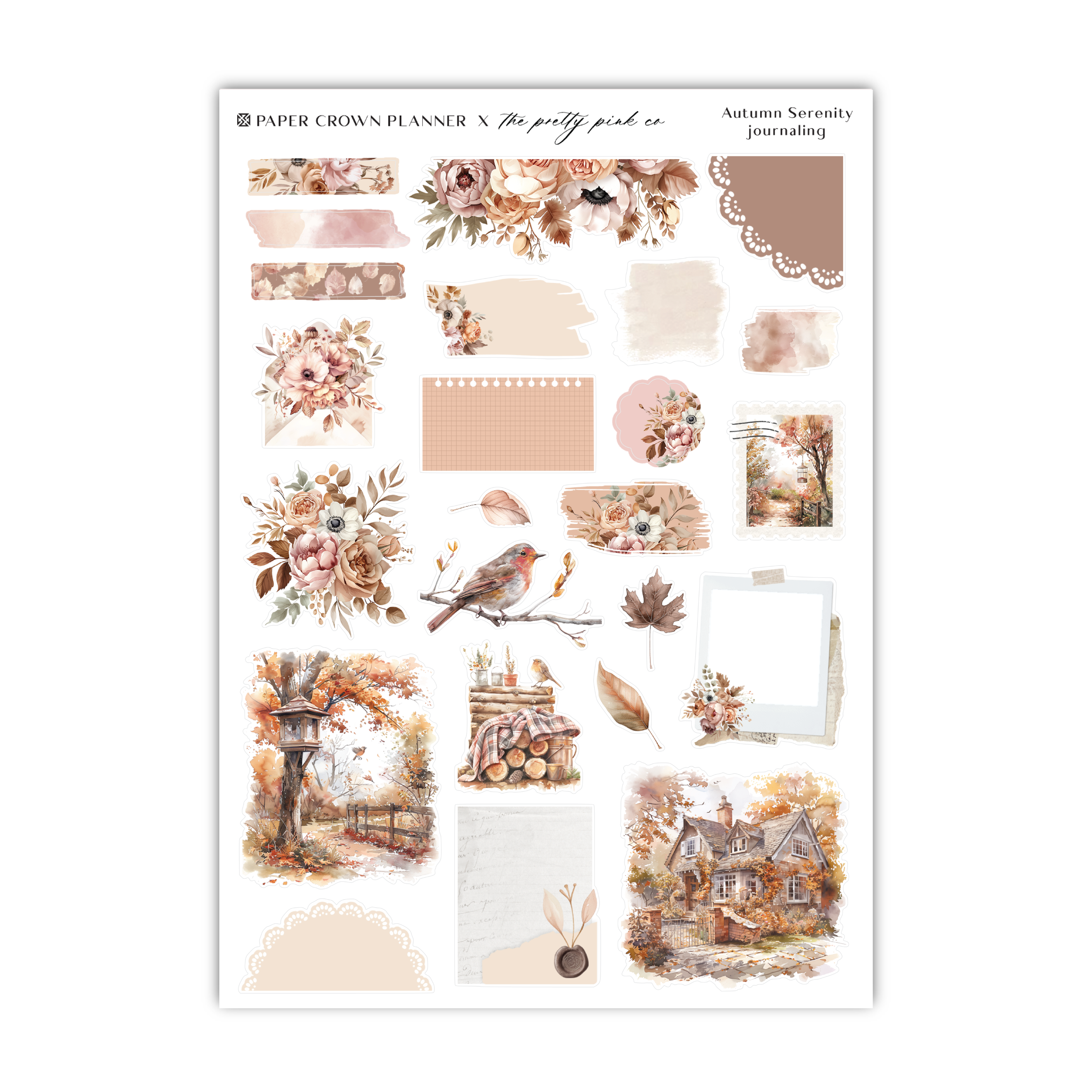 a sticker sheet with flowers and birds on it