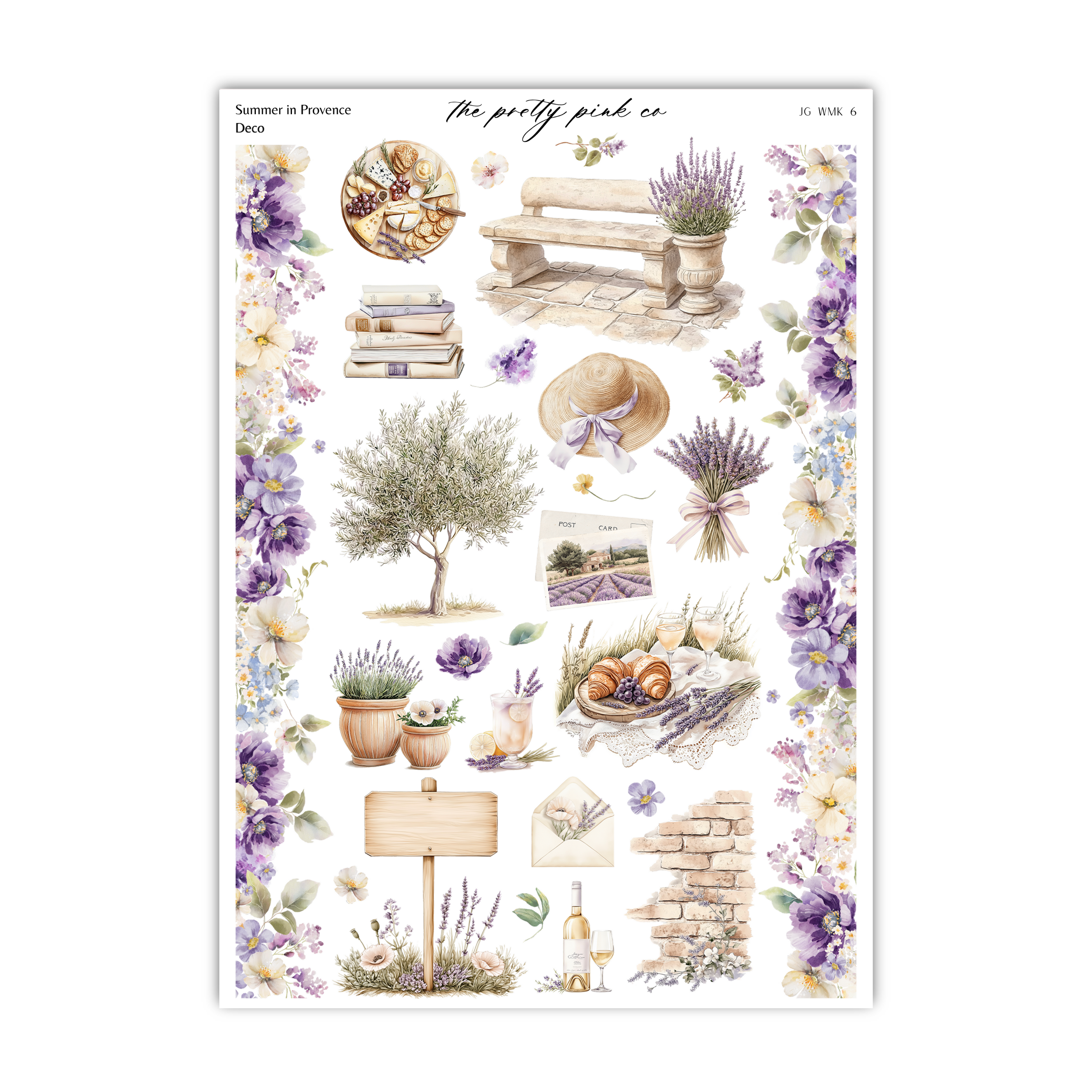 a sheet of stickers with flowers and books